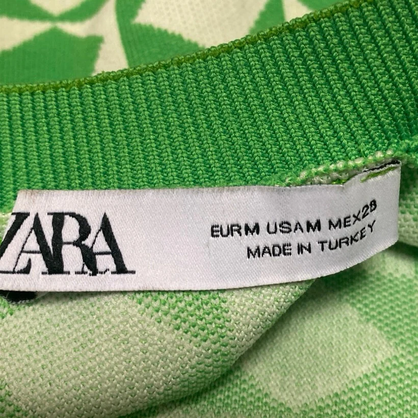 Zara Womens Green Diamond Checkered Sleeveless Knit Crop Sweater Vest Tank Top M - Image 3