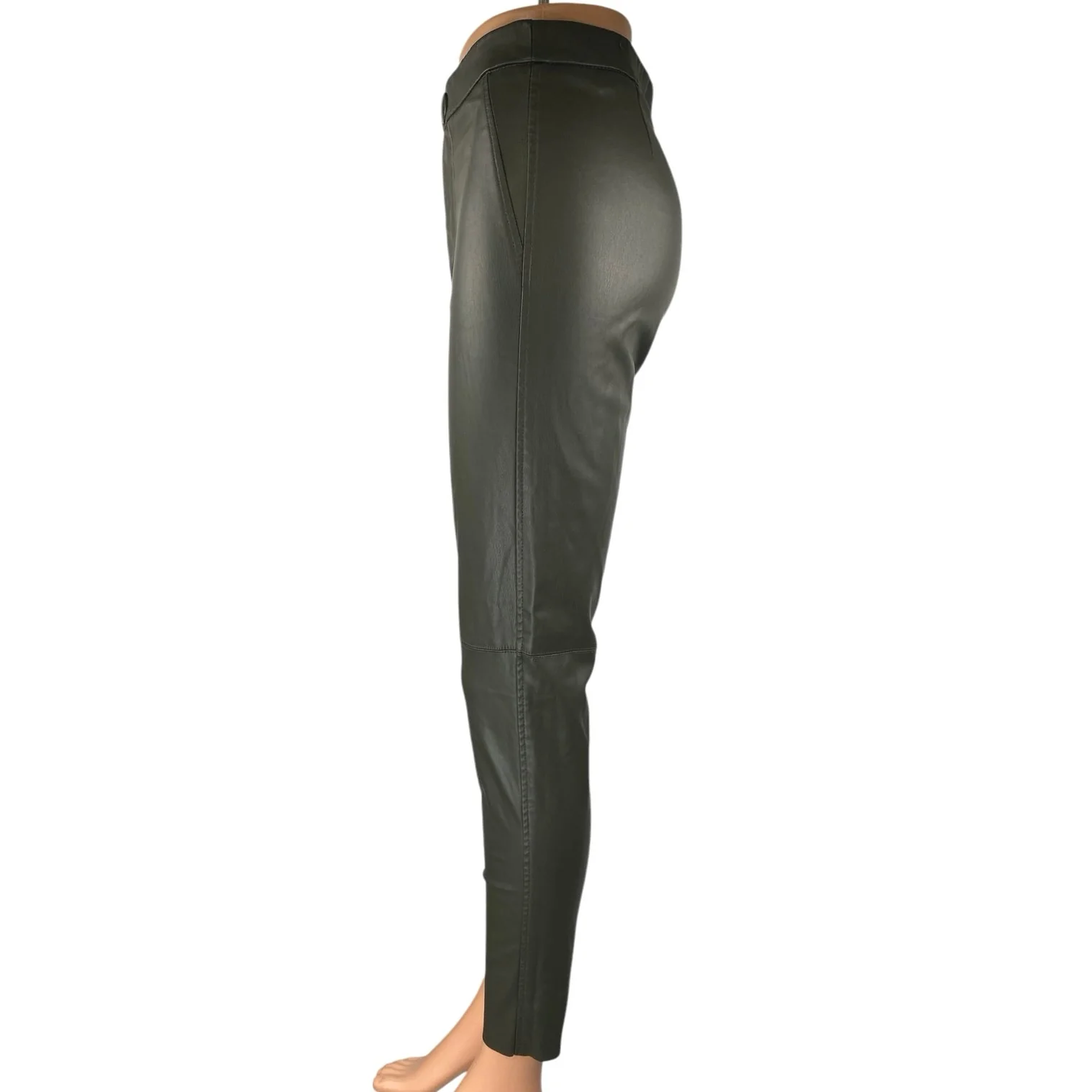 Zara Women's Green Faux Vegan Leather Skinny High Waist Trousers Pants Size S - Image 2