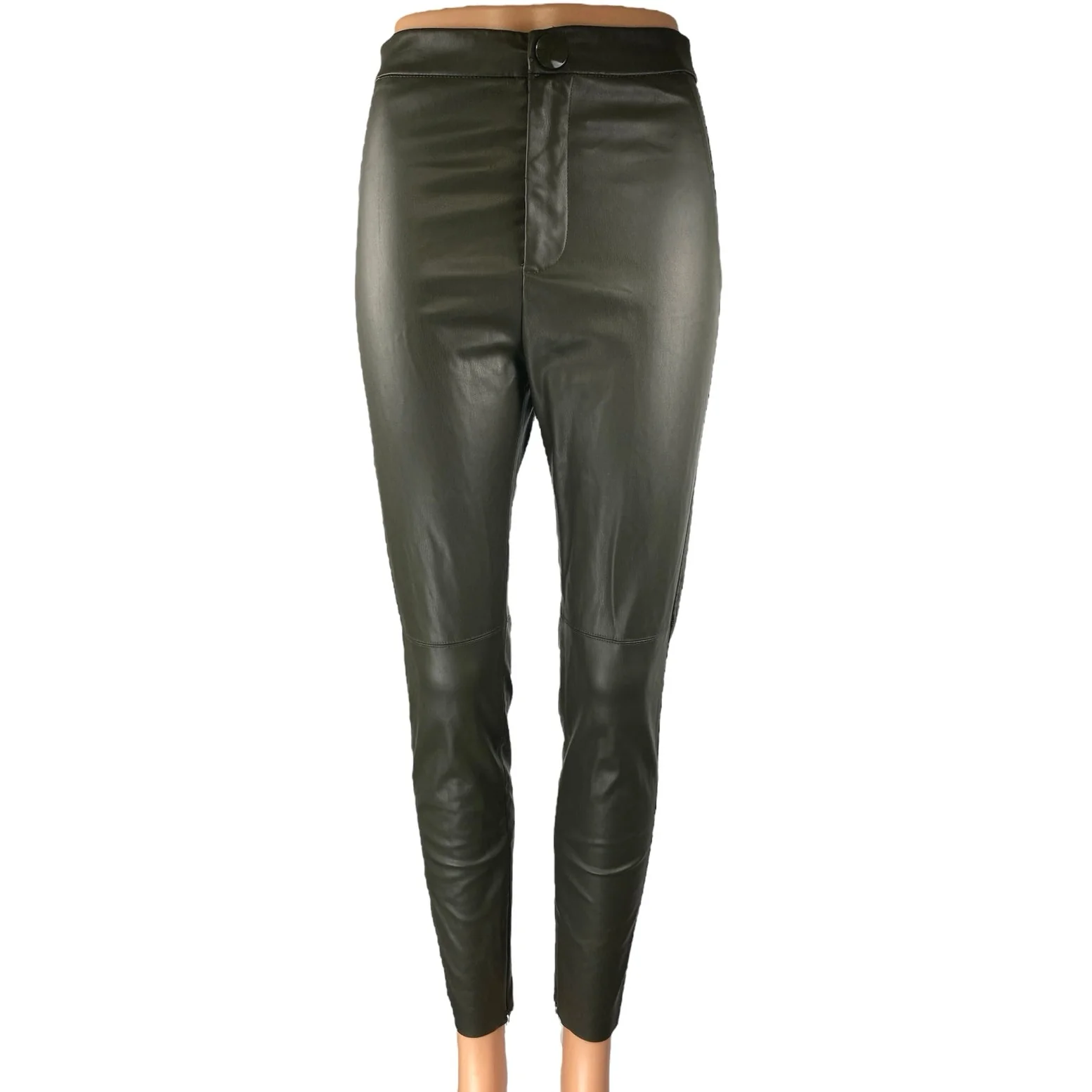 Zara Women's Green Faux Vegan Leather Skinny High Waist Trousers Pants Size S - Image 4