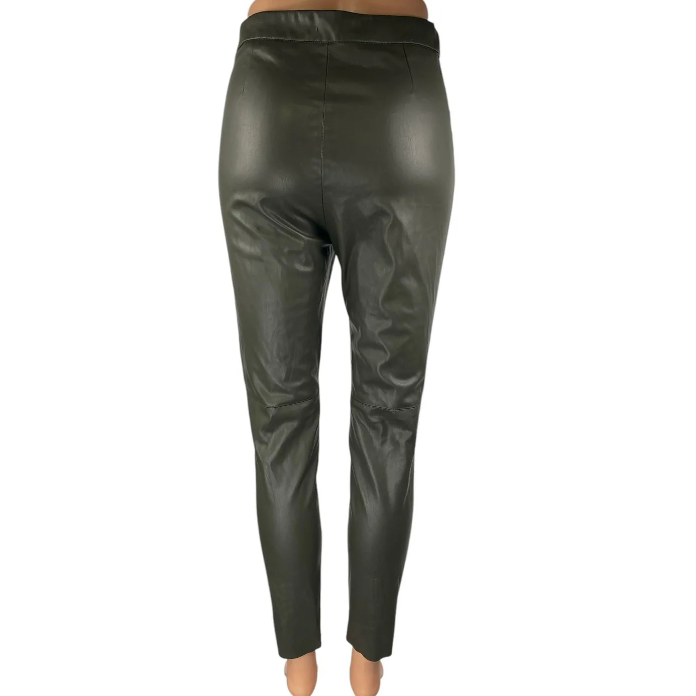 Zara Women's Green Faux Vegan Leather Skinny High Waist Trousers Pants Size S - Image 6