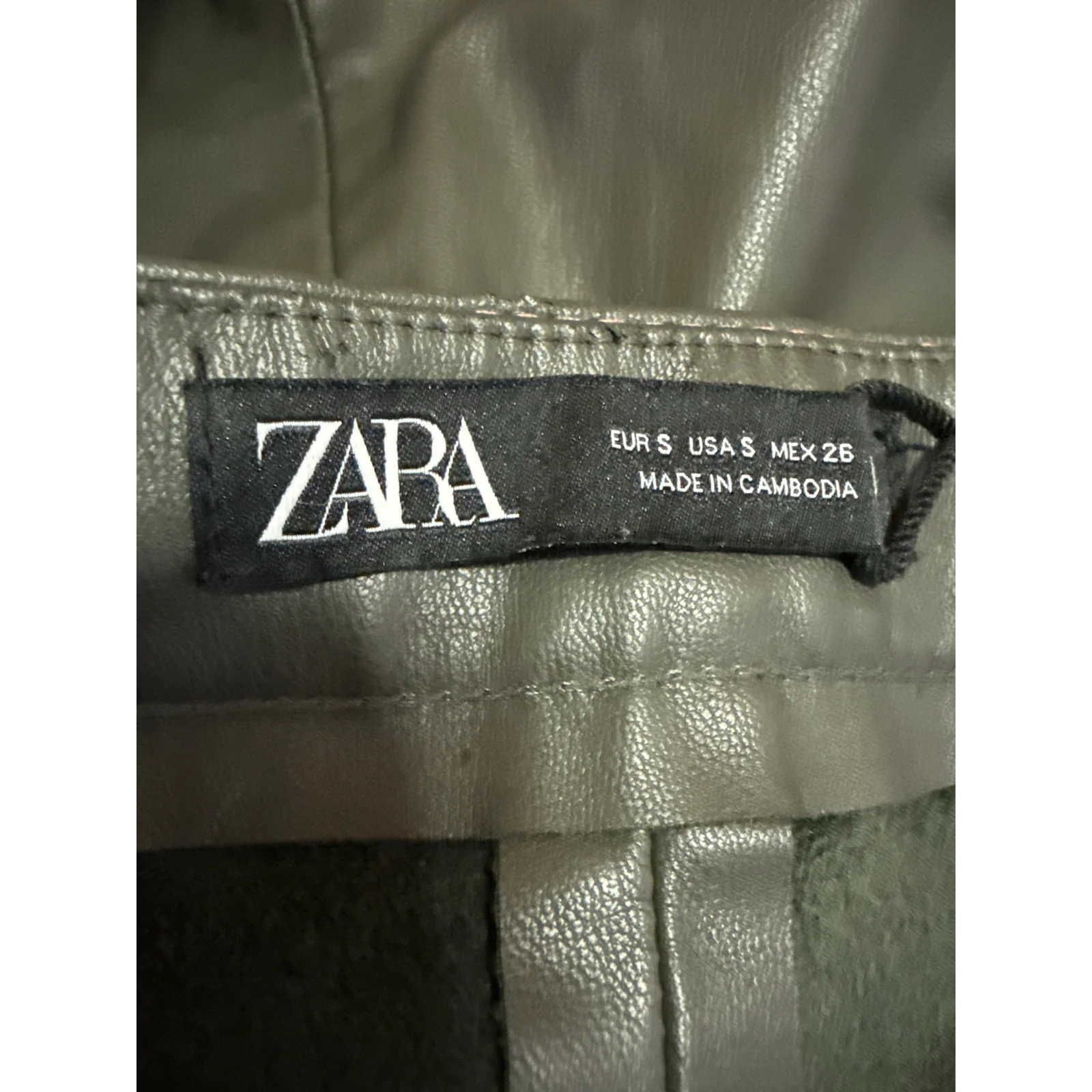 Zara Women's Green Faux Vegan Leather Skinny High Waist Trousers Pants Size S - Image 7