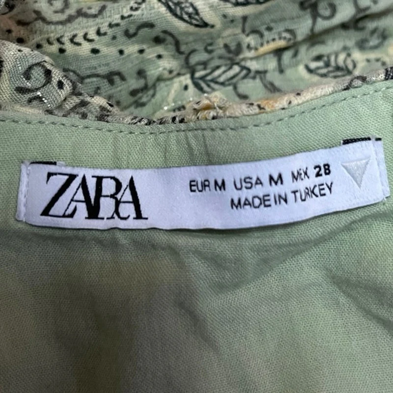 Zara Women's Green Floral Metallic Sleeveless Cami Camisole Crop Tank Top Size M - Image 4