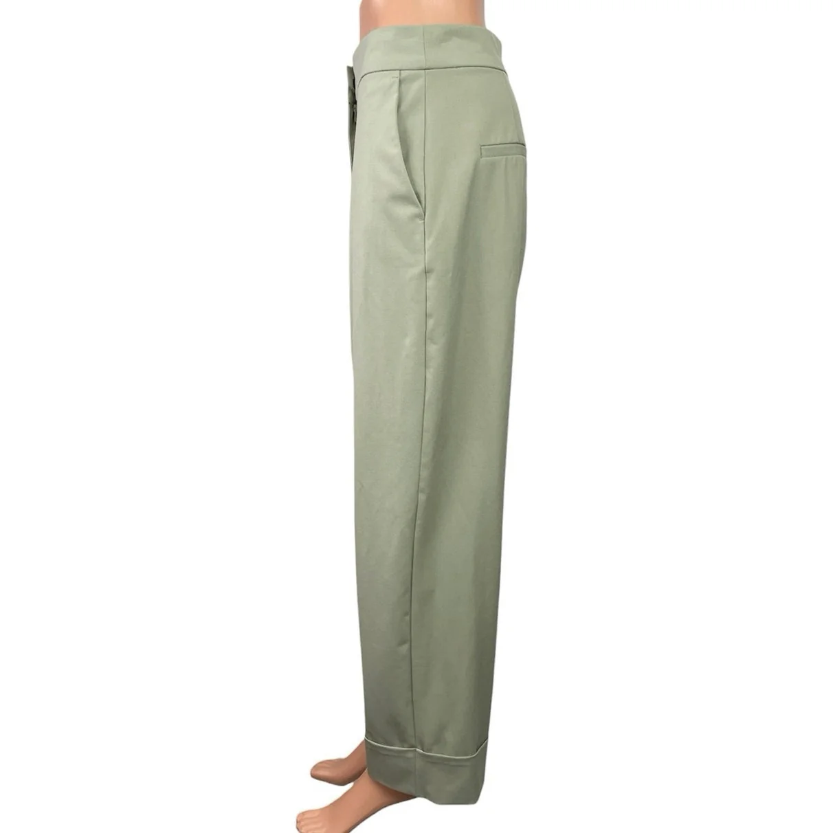 Zara Women's Green High Rise Barrel Cuffed Casual Baggy Trousers Pants Size M - Image 2