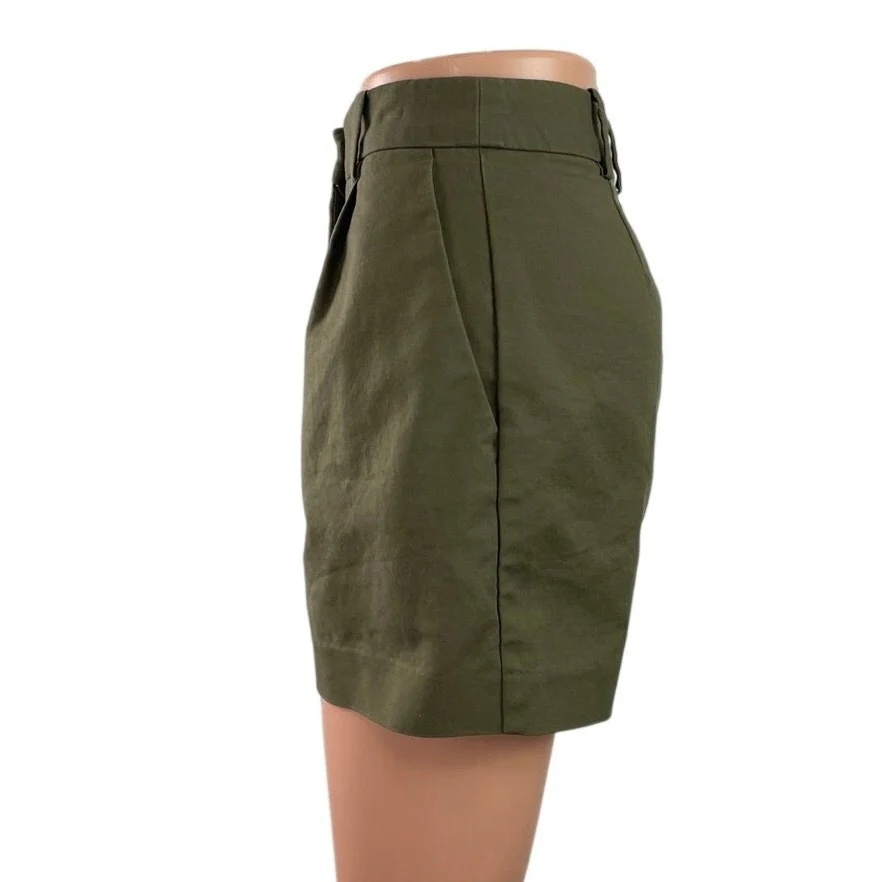 Zara Women's Green High Rise Pleated Cuffed Chino Khaki Mini Shorts Size XS - Image 2
