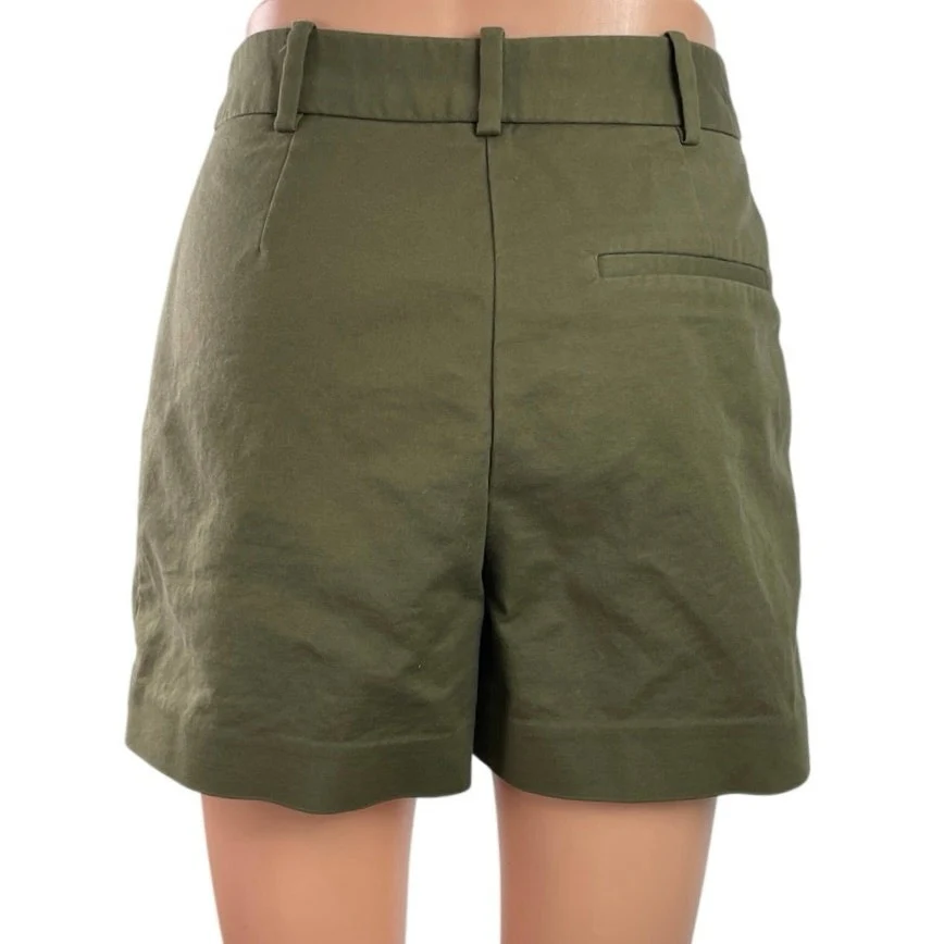 Zara Women's Green High Rise Pleated Cuffed Chino Khaki Mini Shorts Size XS - Image 3