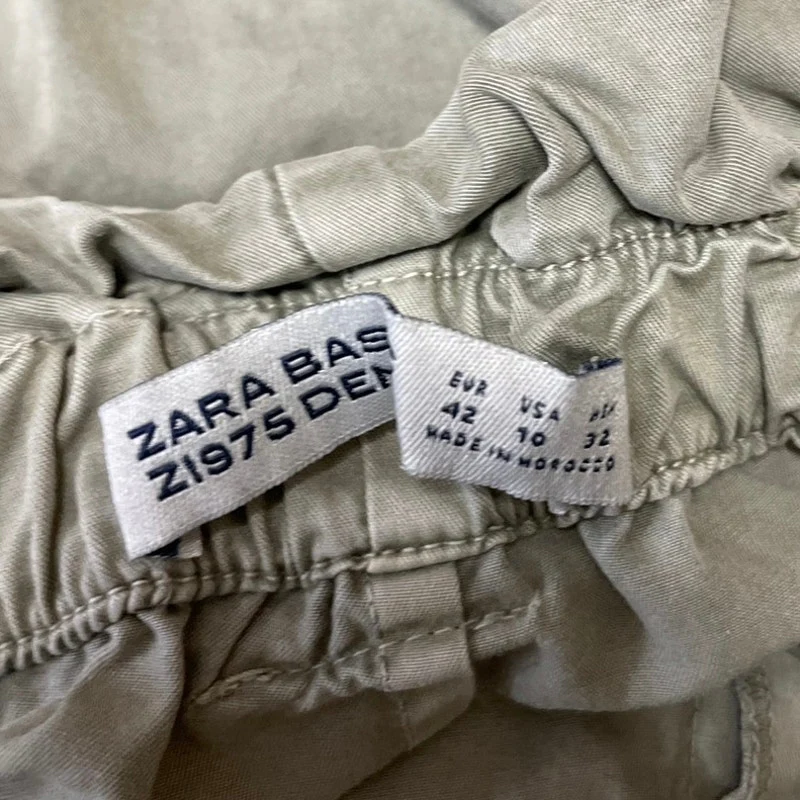 Zara Women's Green High Rise Tie Waist Tapered Paperbag Trousers Pants Size 10 - Image 4