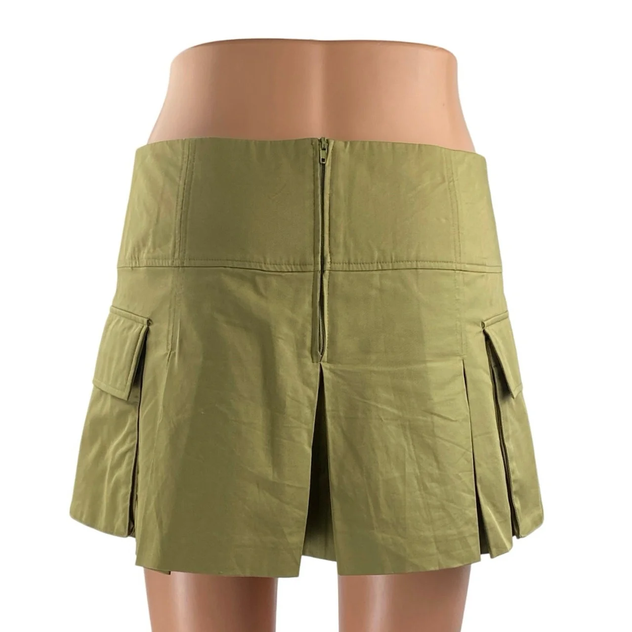 Zara Women's Green High Waisted Pleated A Line Cargo Skort Skirt Shorts Size S - Image 3