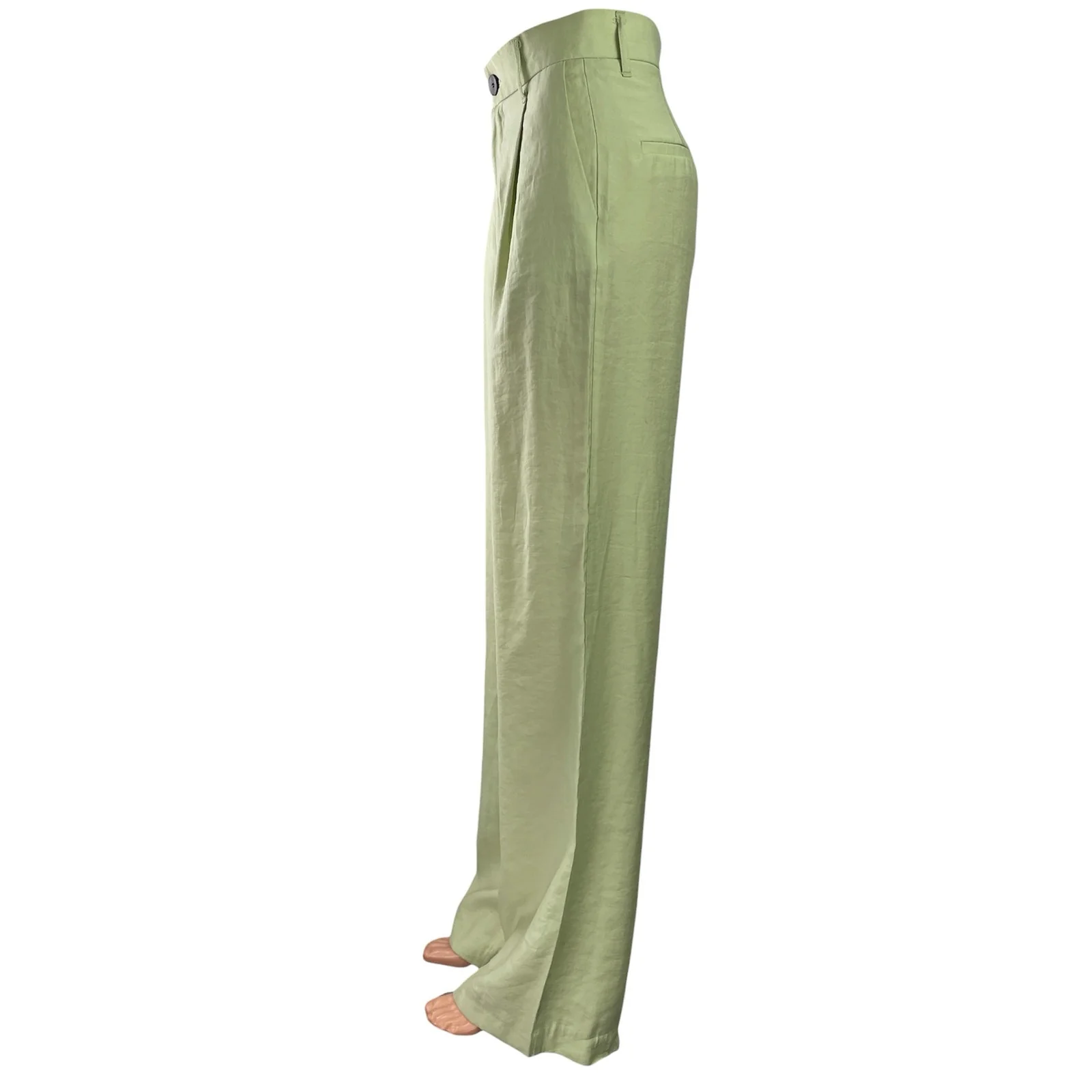 Zara Womens Green High Waisted Pleated Straight Wide Leg Trousers Dress Pants XS - Image 2