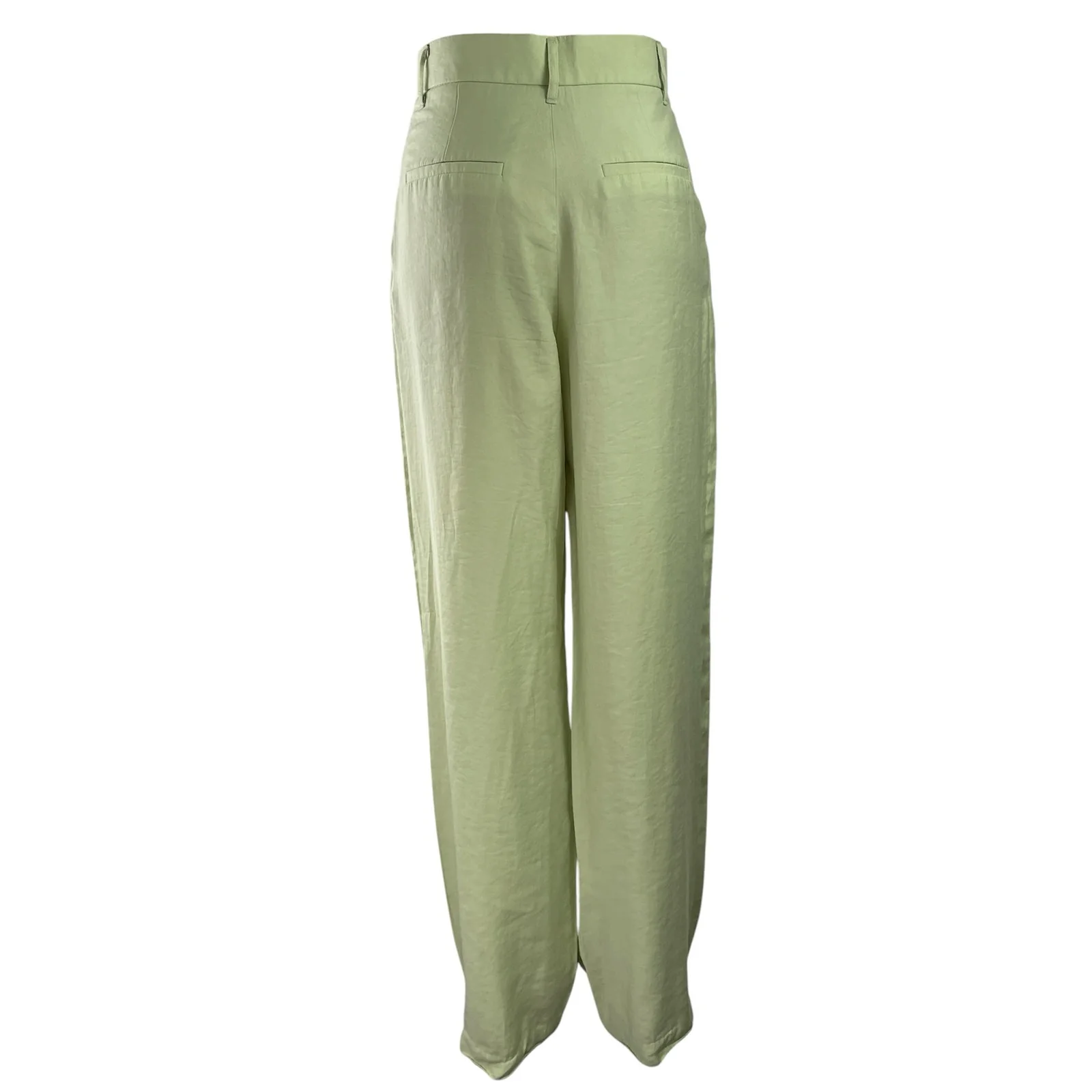 Zara Womens Green High Waisted Pleated Straight Wide Leg Trousers Dress Pants XS - Image 3