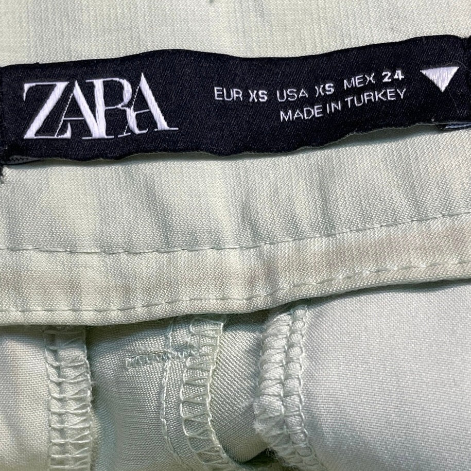 Zara Womens Green High Waisted Pleated Straight Wide Leg Trousers Dress Pants XS - Image 4