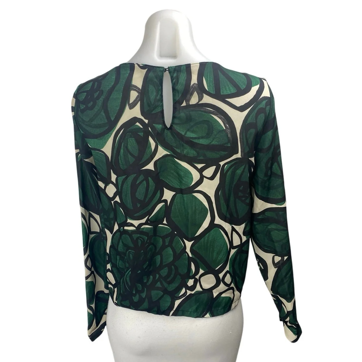 Zara Women's Green Leaf Graphic Print Long Sleeve Scoop Neck Blouse Top Size S - Image 2