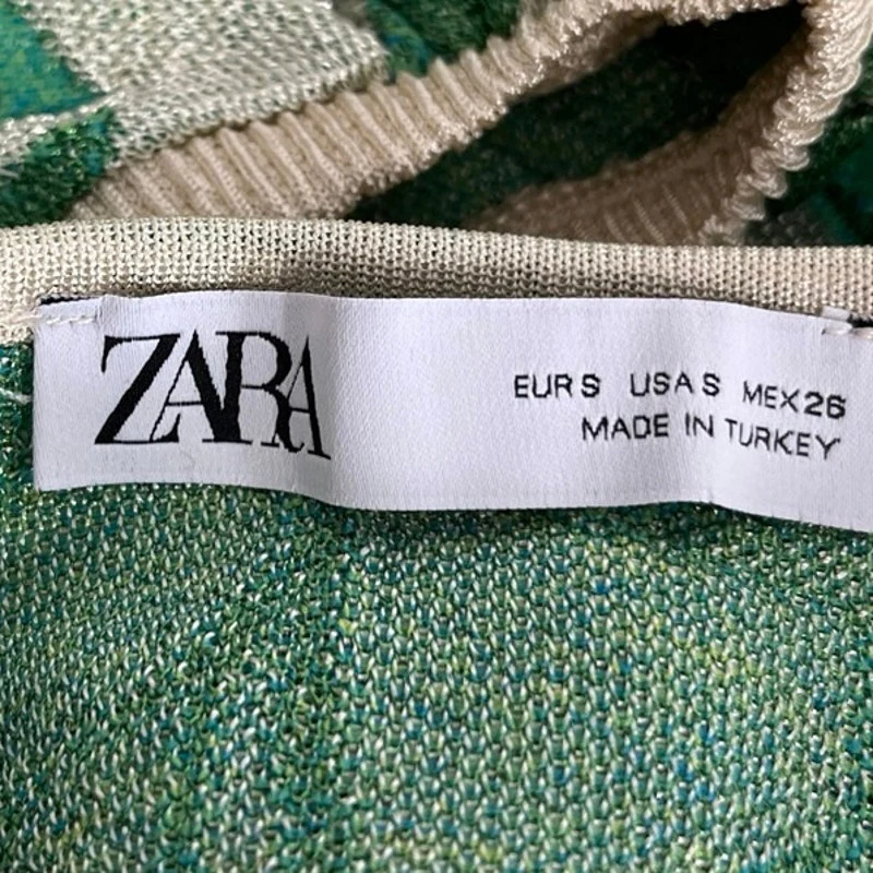 Zara Women's Green Leaf Print Knit Short Puff Sleeve Crop Blouse Top Size S - Image 4