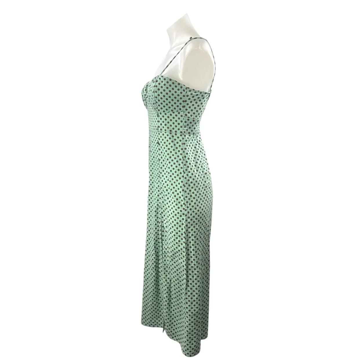 Zara Women's Green Linen Polka Dot Slit Bustier Midi Cami Tank A-Line Dress Sz S - Image 2