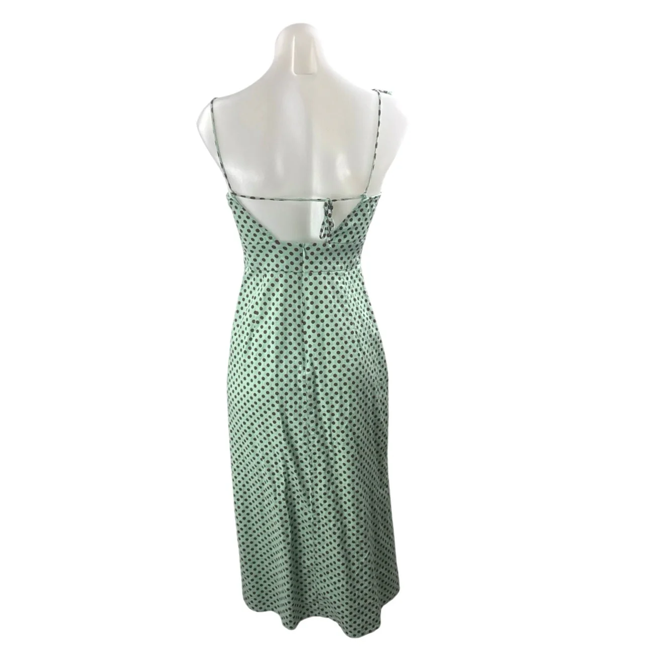 Zara Women's Green Linen Polka Dot Slit Bustier Midi Cami Tank A-Line Dress Sz S - Image 3