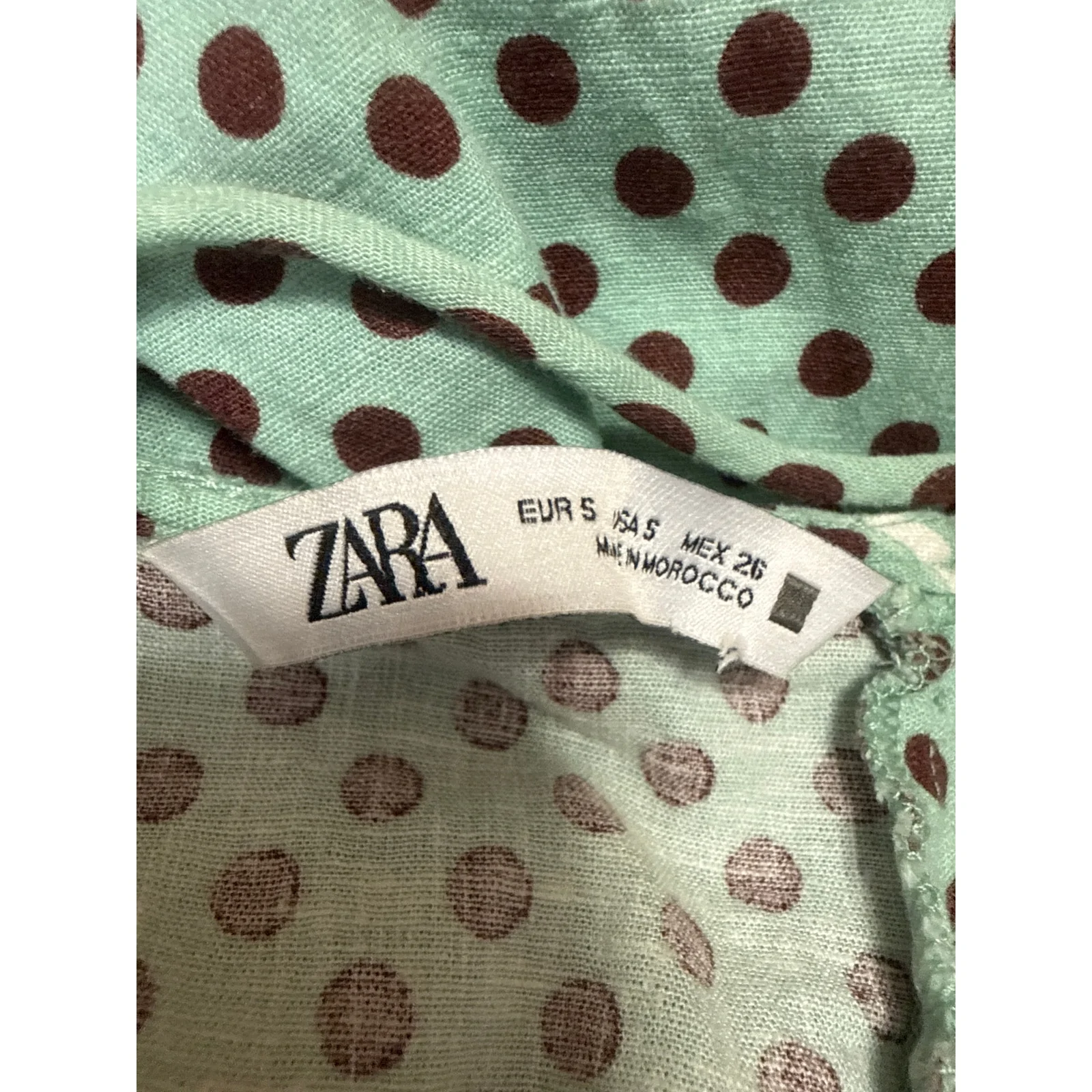 Zara Women's Green Linen Polka Dot Slit Bustier Midi Cami Tank A-Line Dress Sz S - Image 4
