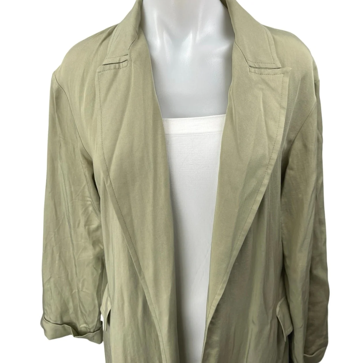 Zara Women's Green Notch Lapel Collar Pockets Open Front Blazer Coat Jacket XS - Image 3