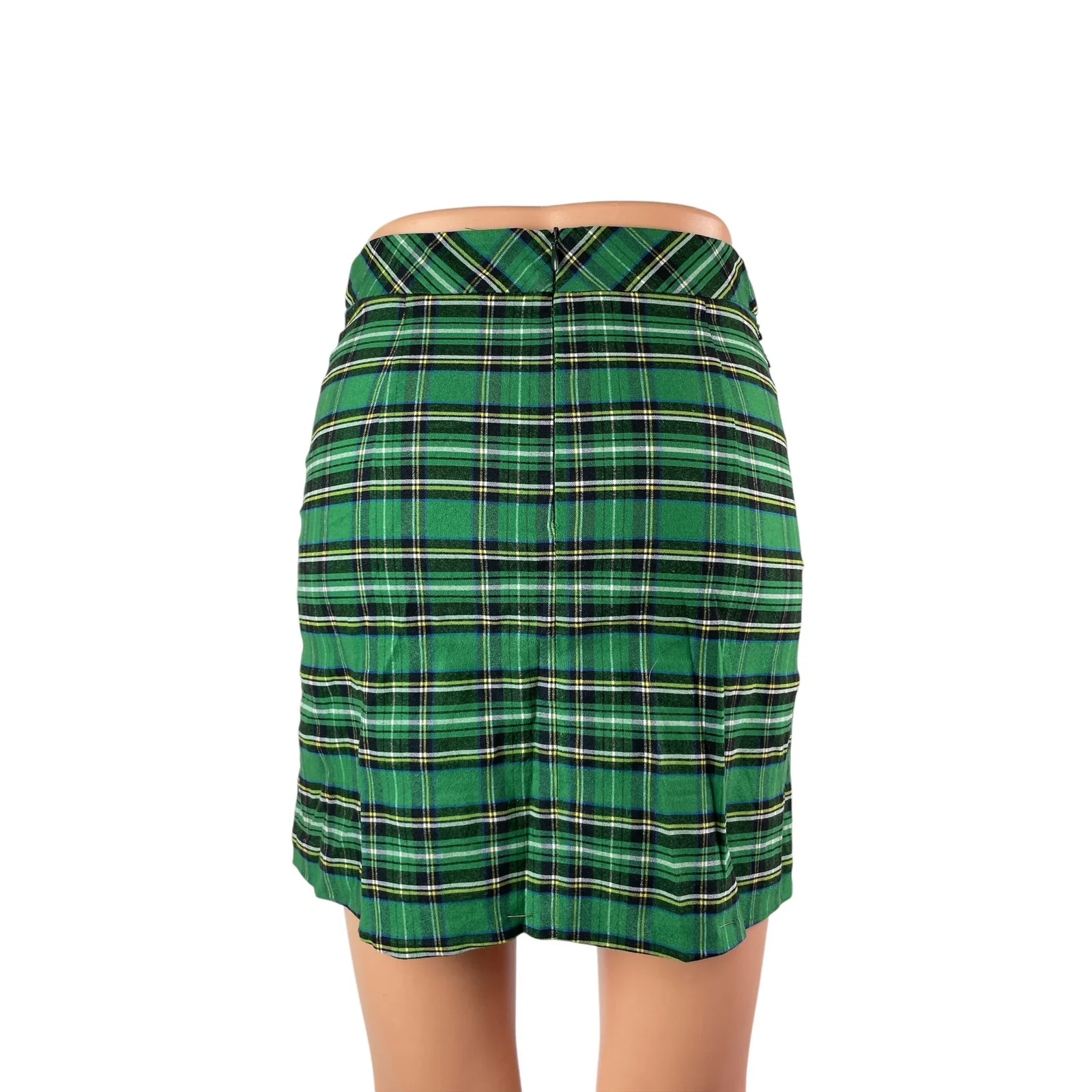Zara Women's Green Plaid Check Chain High Rise Mini Straight A-Line Skirt Sz XS - Image 3