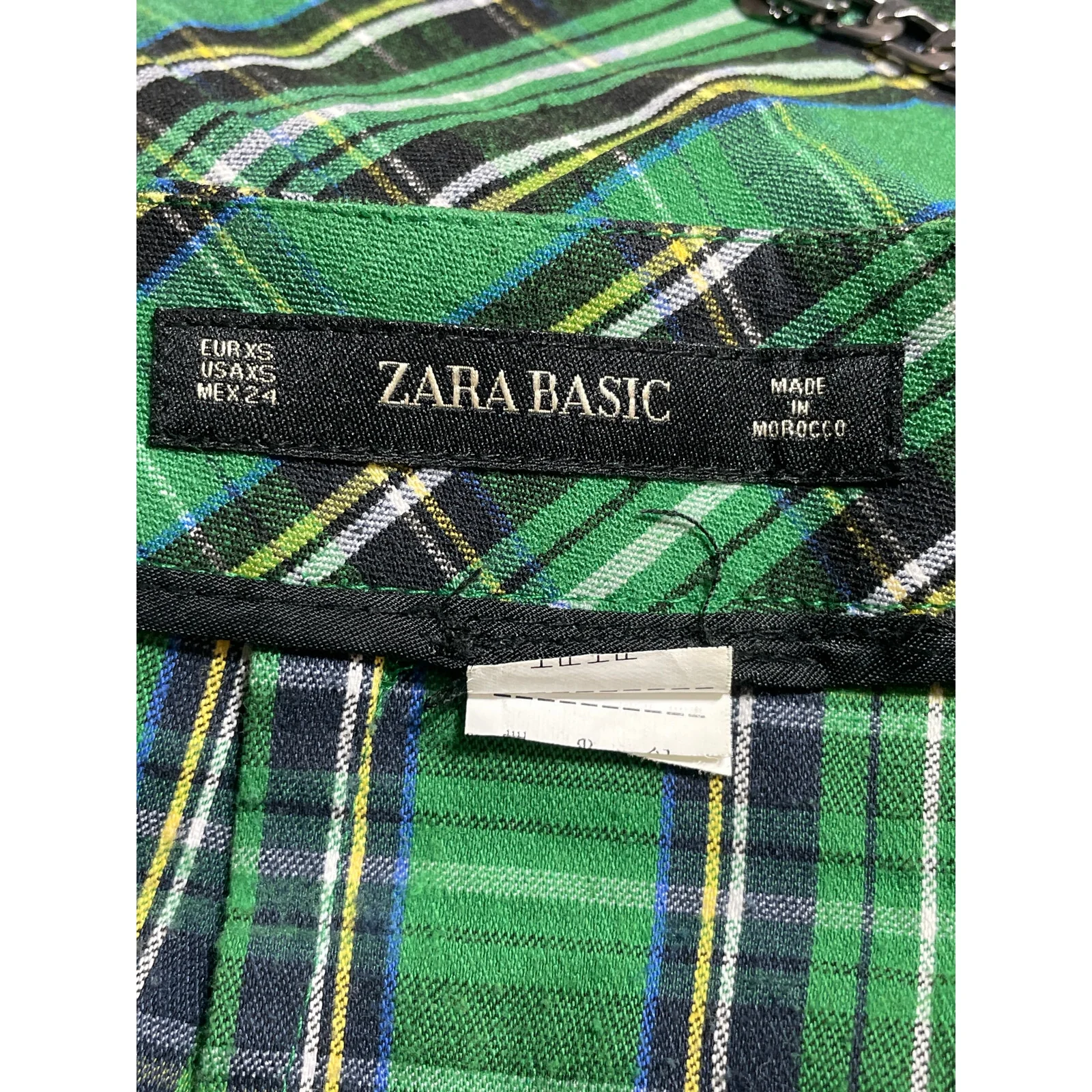 Zara Women's Green Plaid Check Chain High Rise Mini Straight A-Line Skirt Sz XS - Image 5
