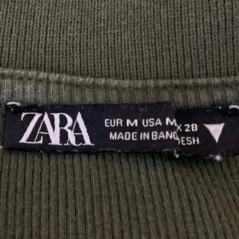 Zara Women's Green Rib Knit Long Sleeve Collared Cropped Pullover Sweater Top M - Image 3