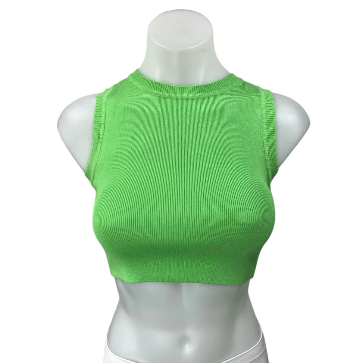 Zara Women's Green Rib Knit Sleeveless Stretch Pullover Crop Tank Top Size S