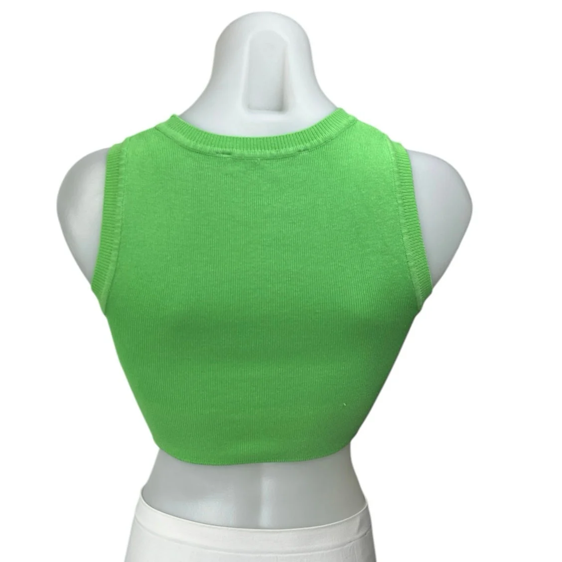 Zara Women's Green Rib Knit Sleeveless Stretch Pullover Crop Tank Top Size S - Image 2