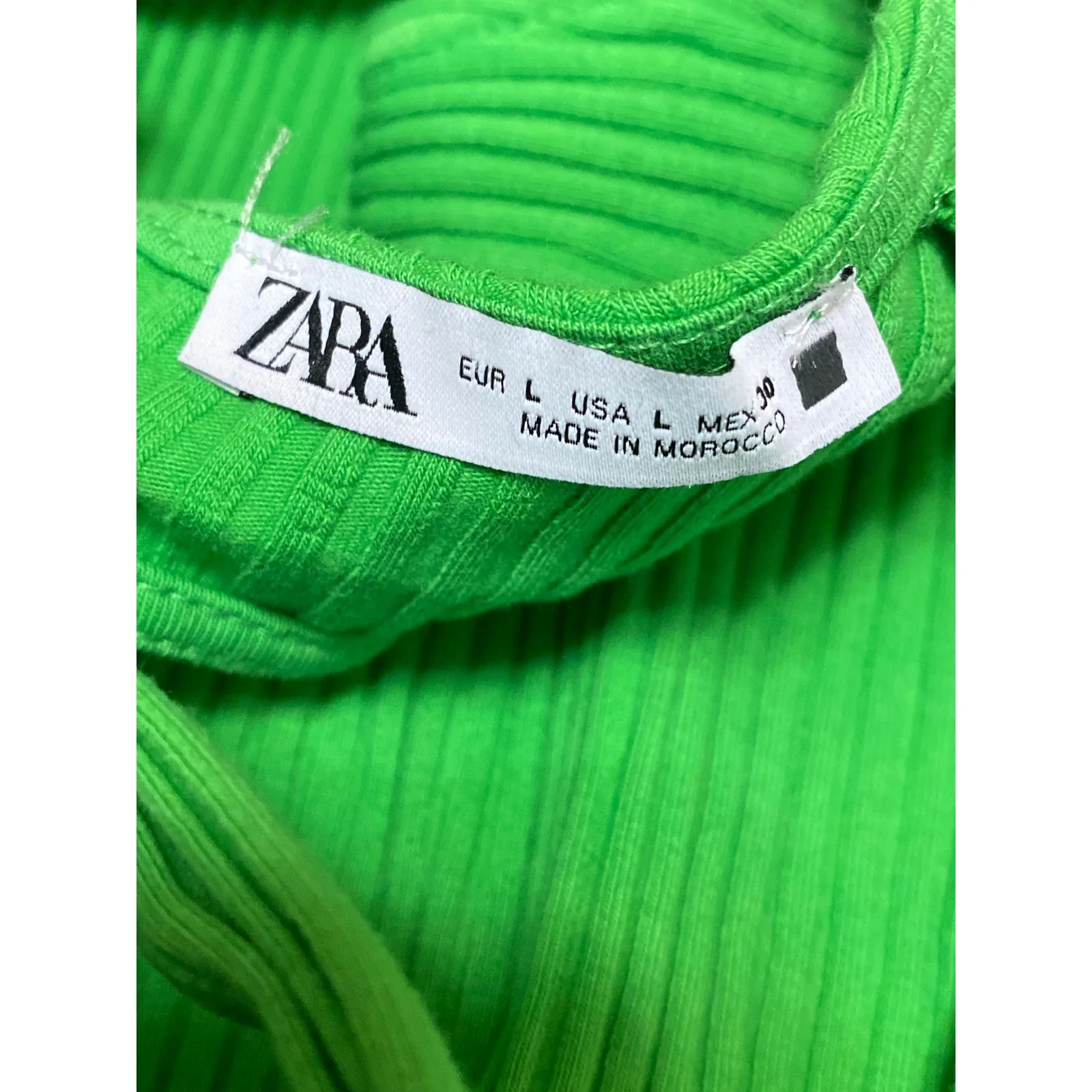 Zara Women's Green Ribbed Knit Sleeveless Open Back Crewneck Tie Tank Top Size L - Image 4