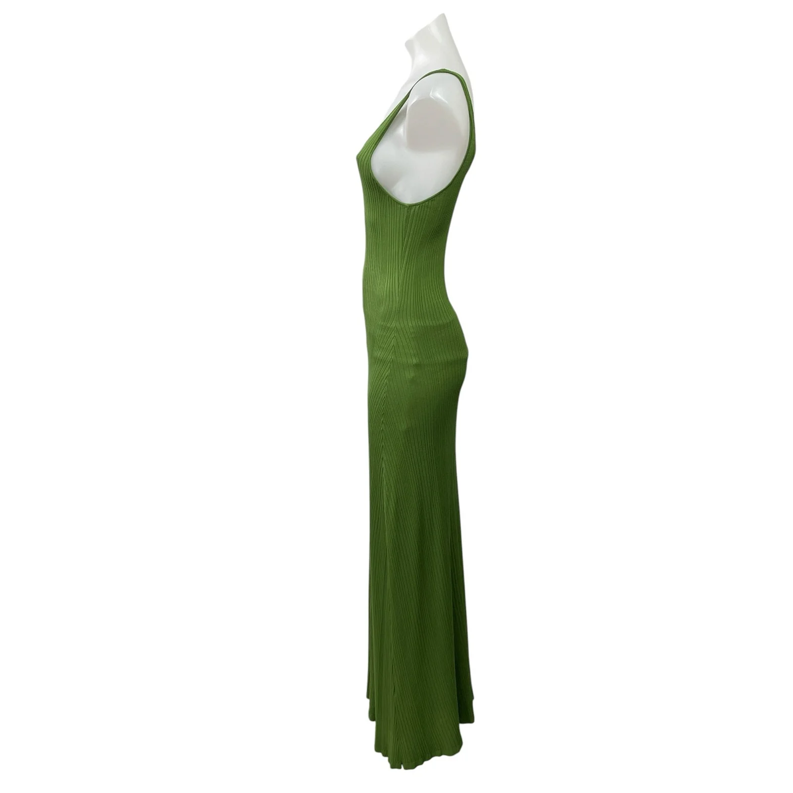 Zara Women's Green Ribbed Knit V Neck Sleeveless Cami Bodycon Maxi Dress Size M - Image 2