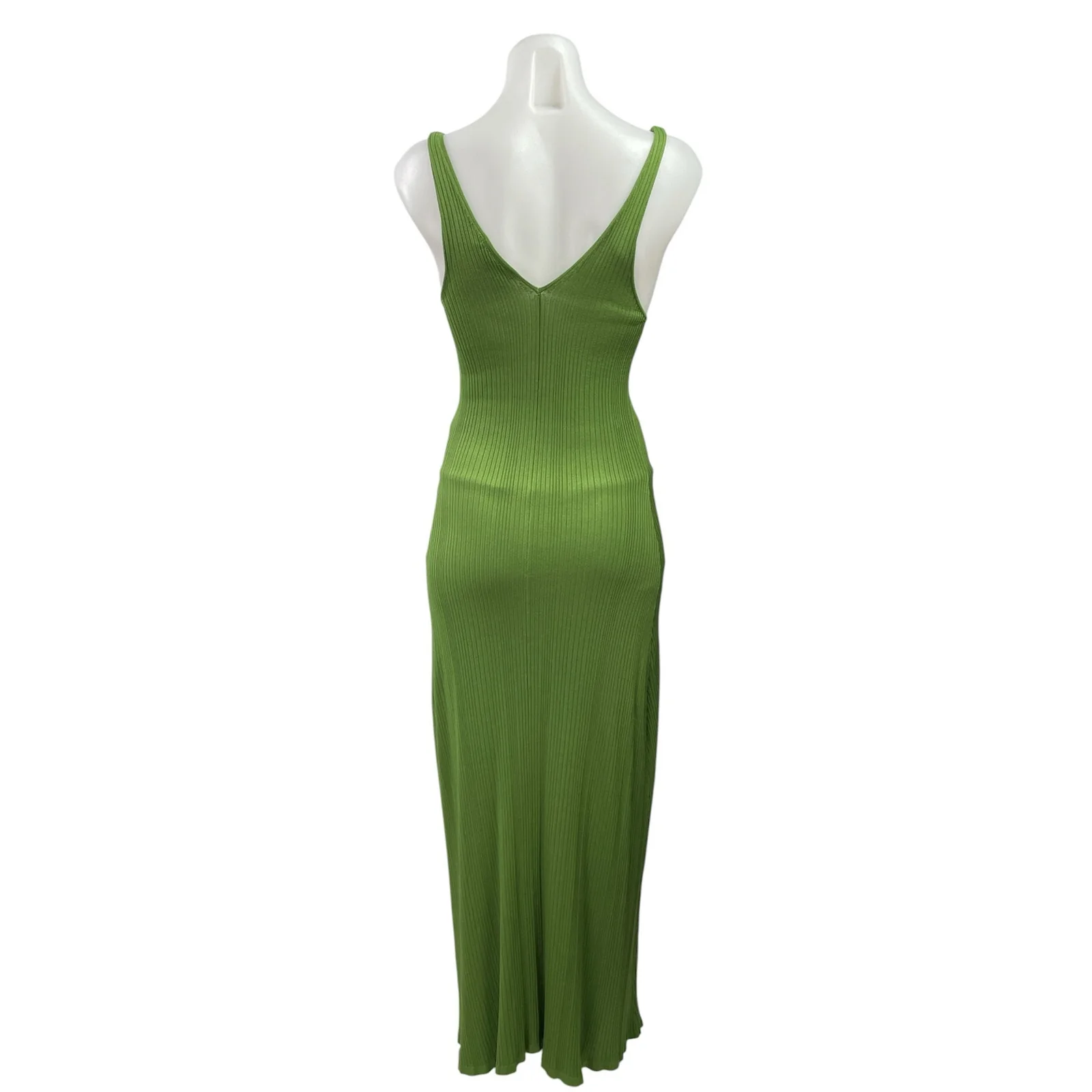 Zara Women's Green Ribbed Knit V Neck Sleeveless Cami Bodycon Maxi Dress Size M - Image 3