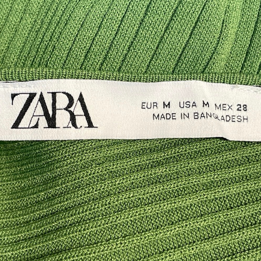 Zara Women's Green Ribbed Knit V Neck Sleeveless Cami Bodycon Maxi Dress Size M - Image 4