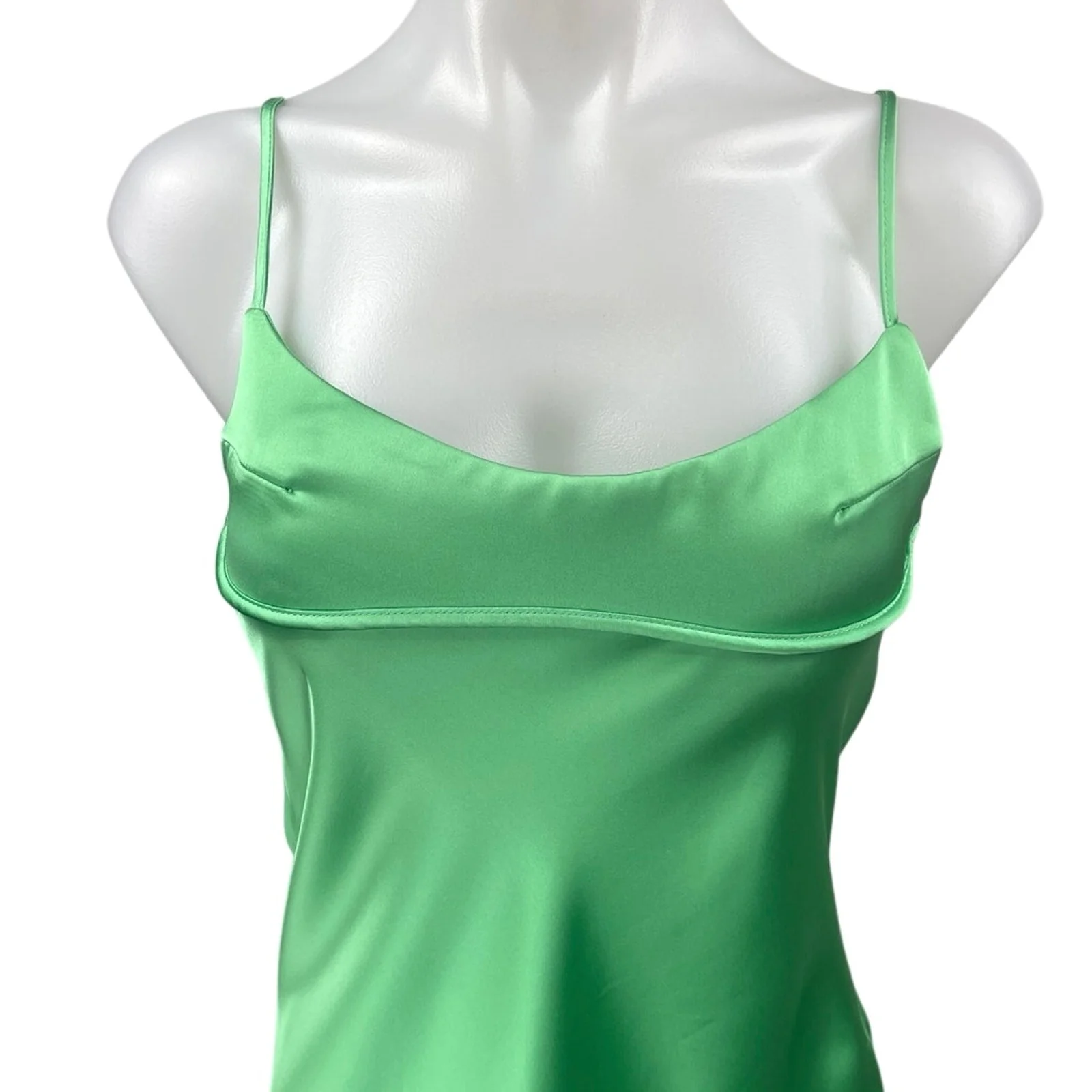 Zara Women's Green Silk Satin Sleeveless Cami Camisole Midi Slip Tank Dress XS - Image 3