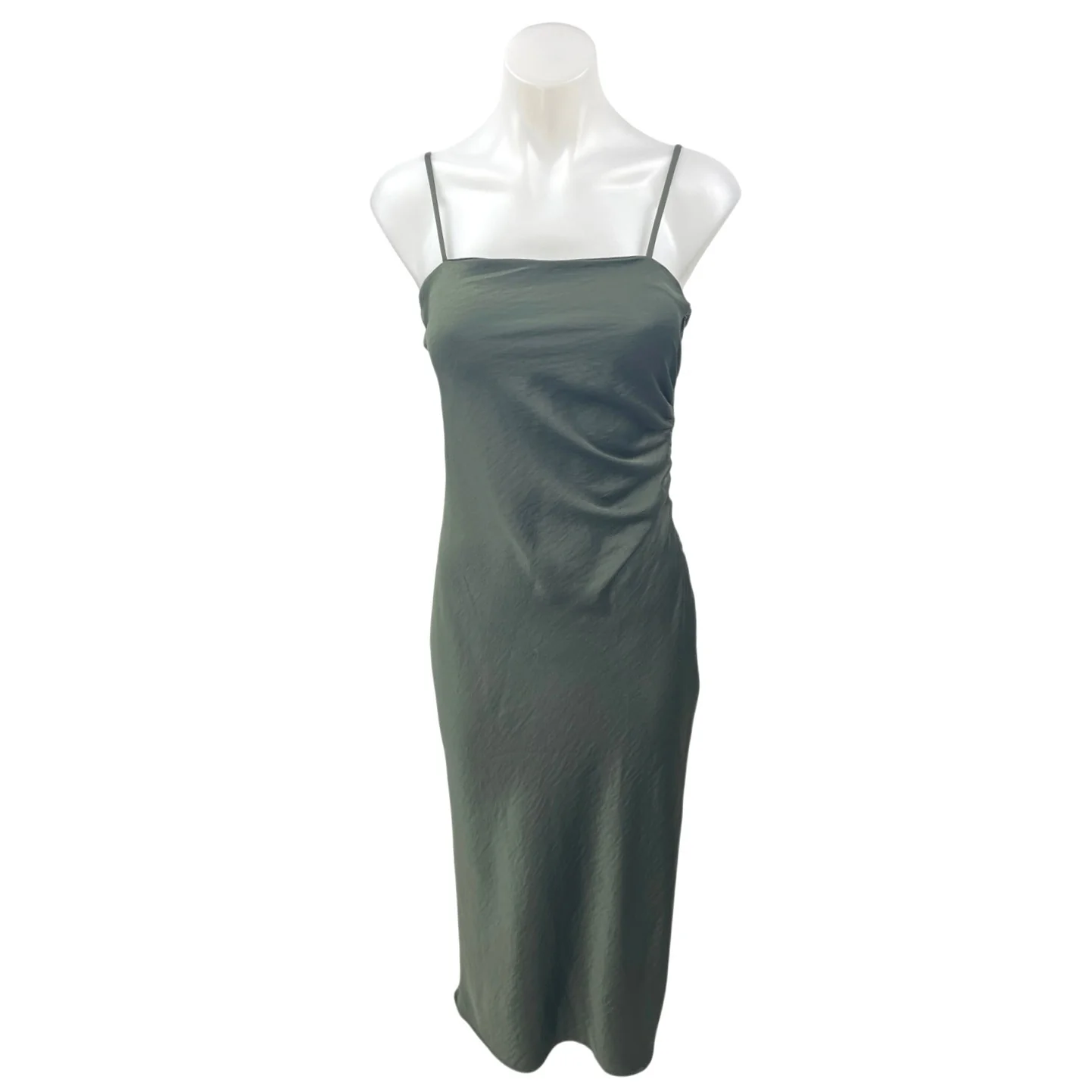 Zara Women's Green Silky Satin Sleeveless Cami Camisole Midi Tank Slip Dress XS