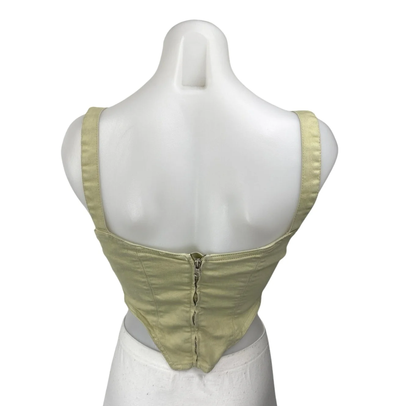 Zara Women's Green Sleeveless Bandeau Corset Bustier Denim Crop Tank Top Size XS - Image 2