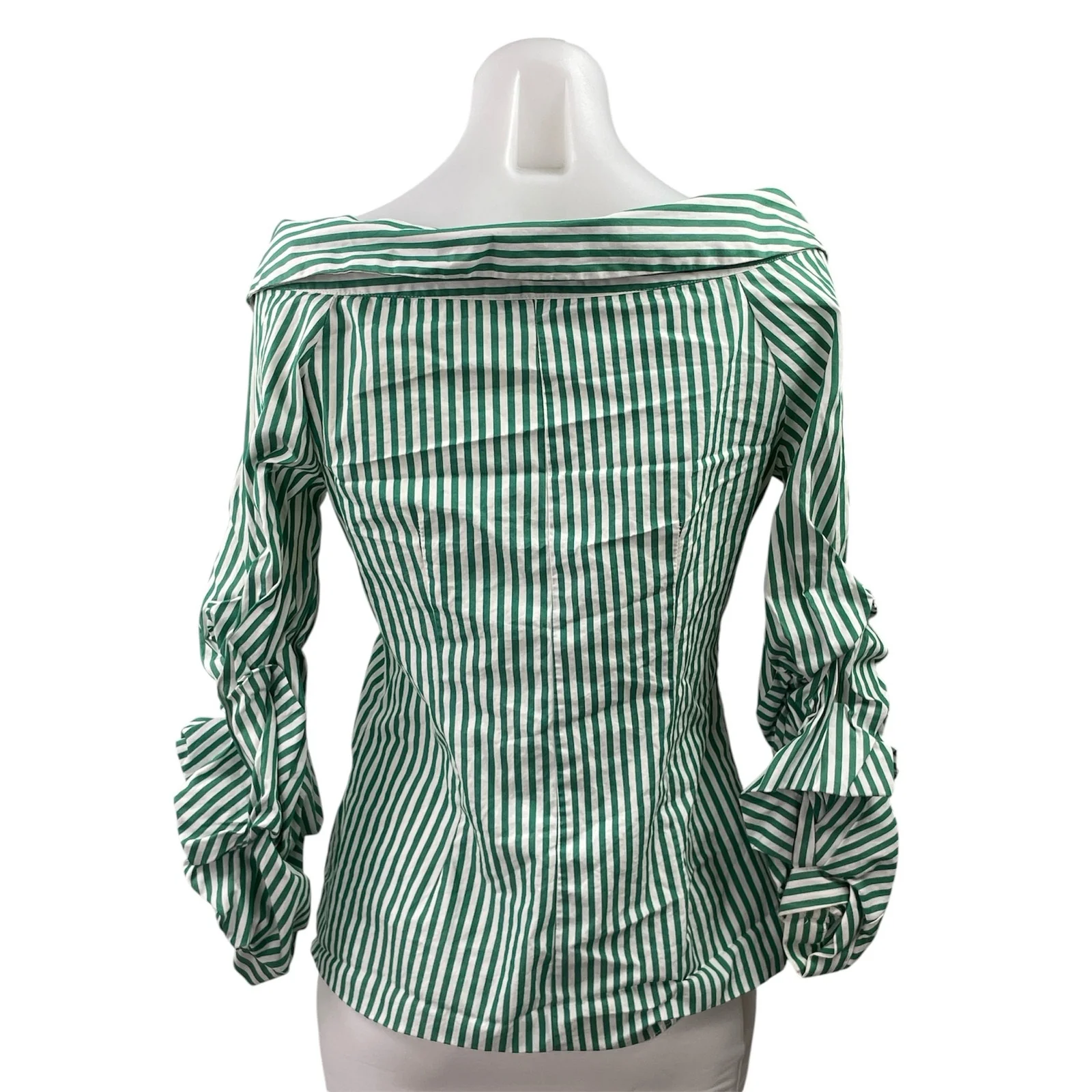 Zara Women's Green Striped Off The Shoulder Ruched Button Down Shirt Top Size S - Image 3