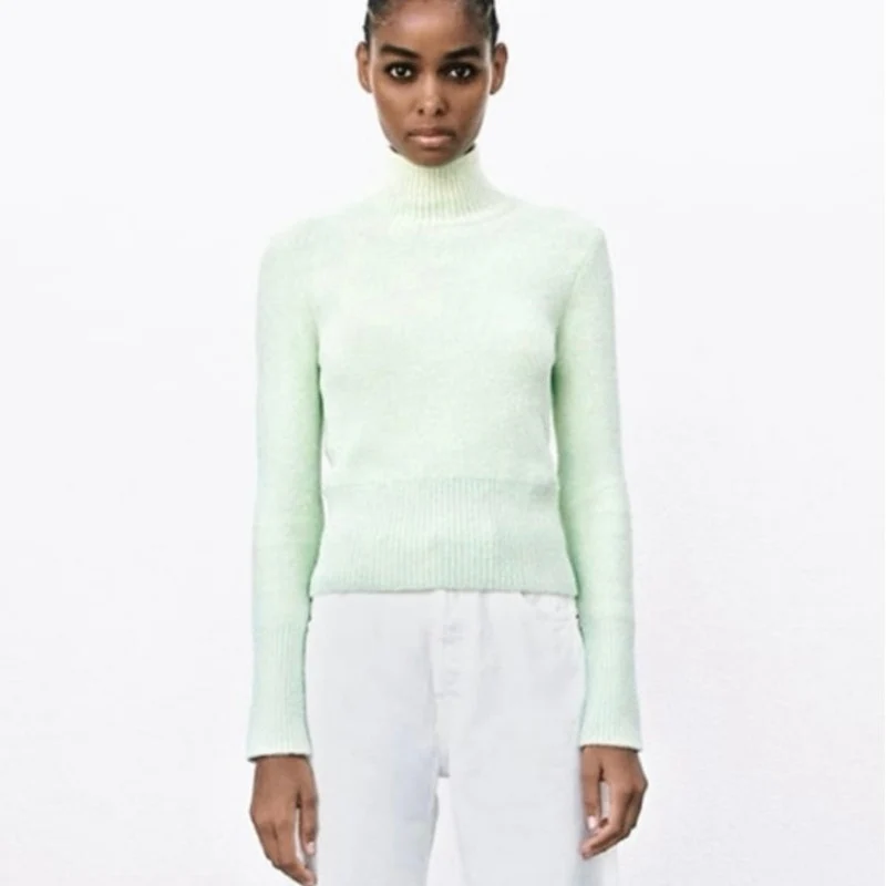 ZARA Women's Green Turtle Neck Long Sleeve Pullover Winter Sweater Top Size M - Image 3