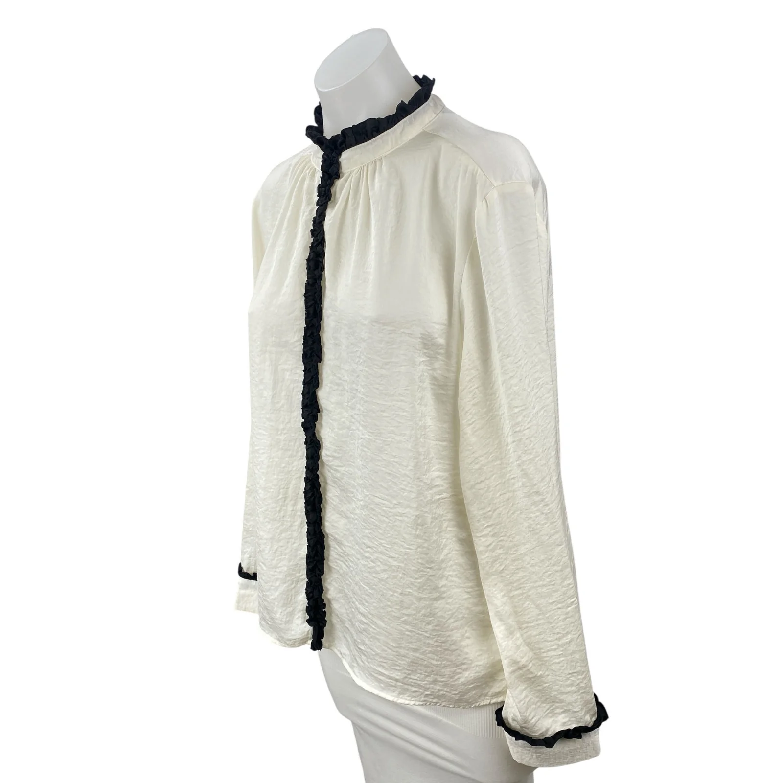 Zara Women's Ivory Ruffled Sheer Flowy High Neck Long Sleeve Shirt Blouse Top L - Image 3