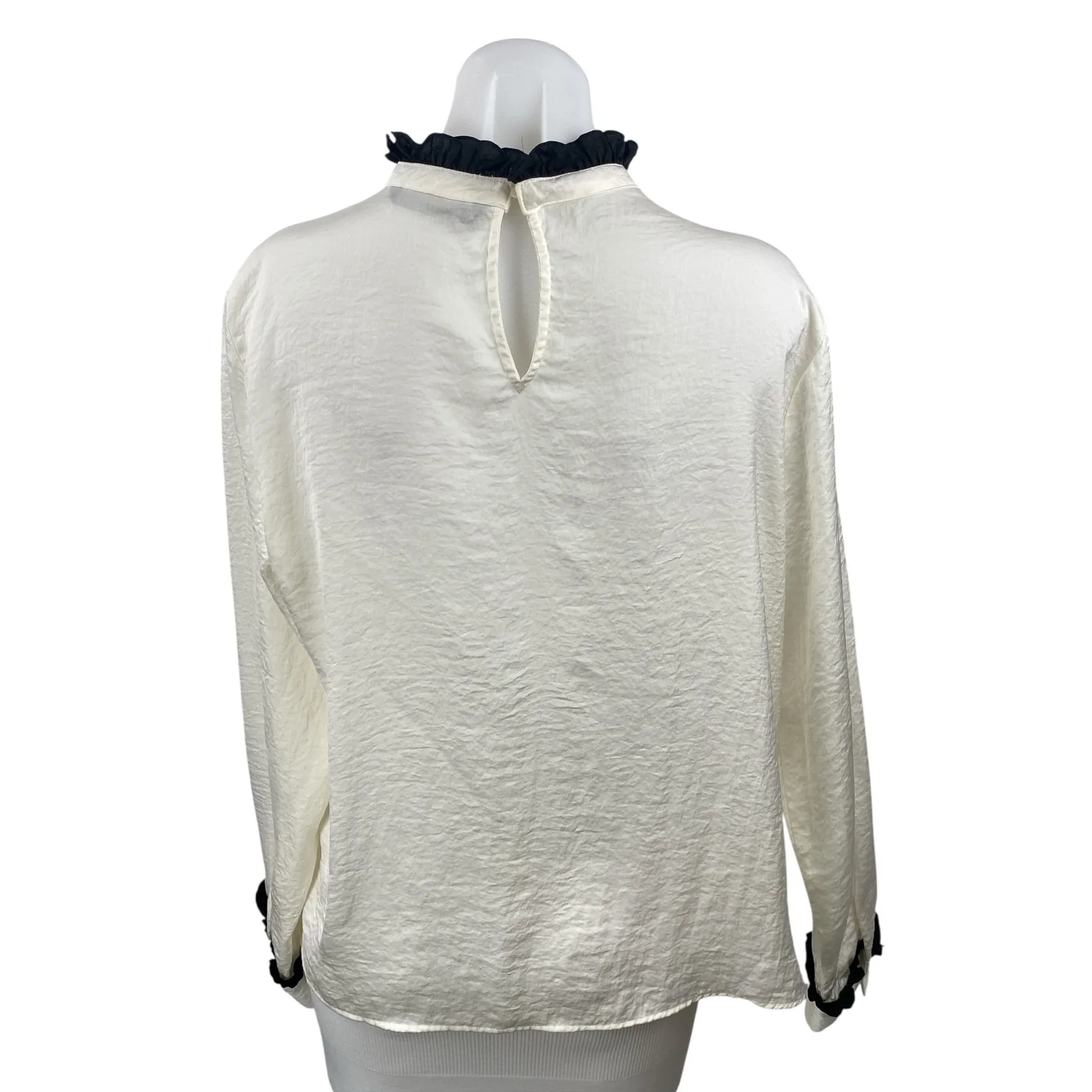 Zara Women's Ivory Ruffled Sheer Flowy High Neck Long Sleeve Shirt Blouse Top L - Image 4