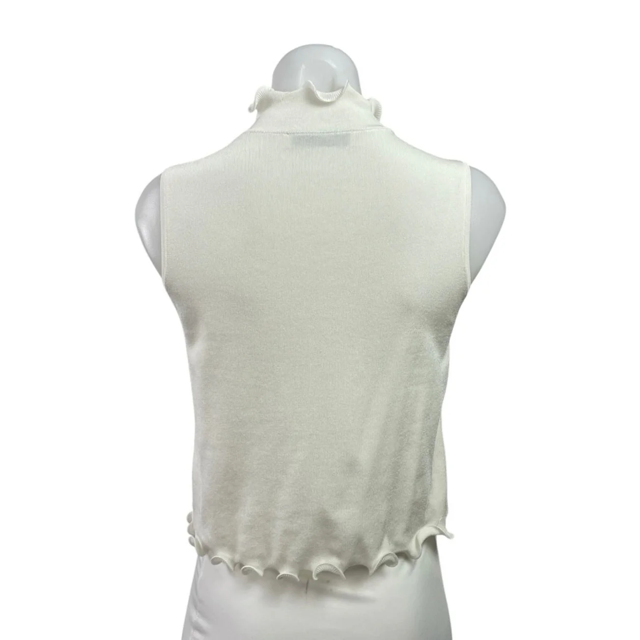 Zara Women's Ivory White Lettuce Sleeveless Mock Neck Knit Tank Crop Top Size S - Image 3
