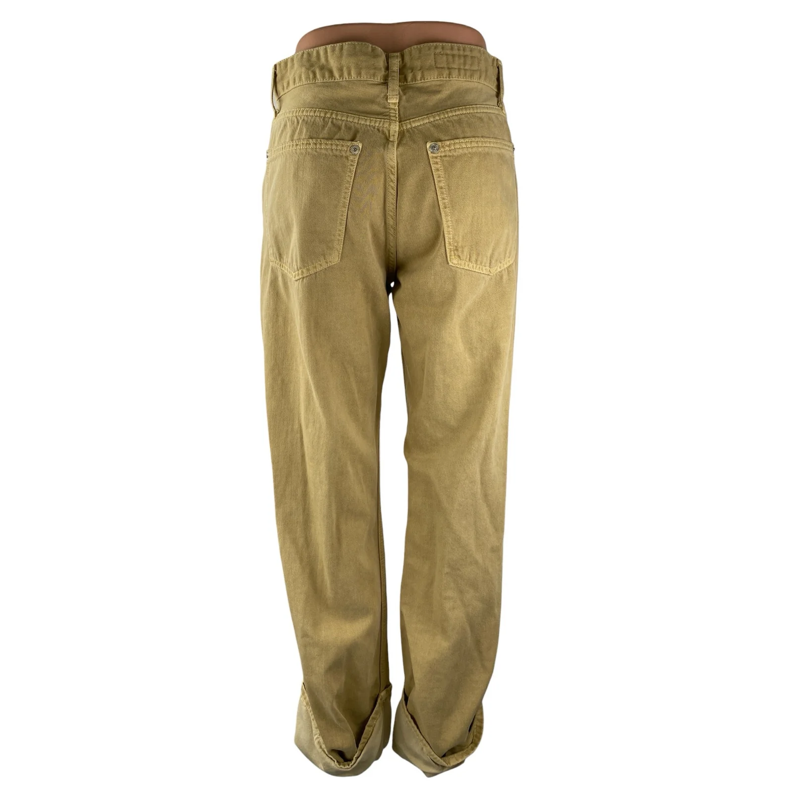Zara Women's Khaki Tan Beige High Waisted Cuffed Straight Leg Denim Jeans Size 4 - Image 2