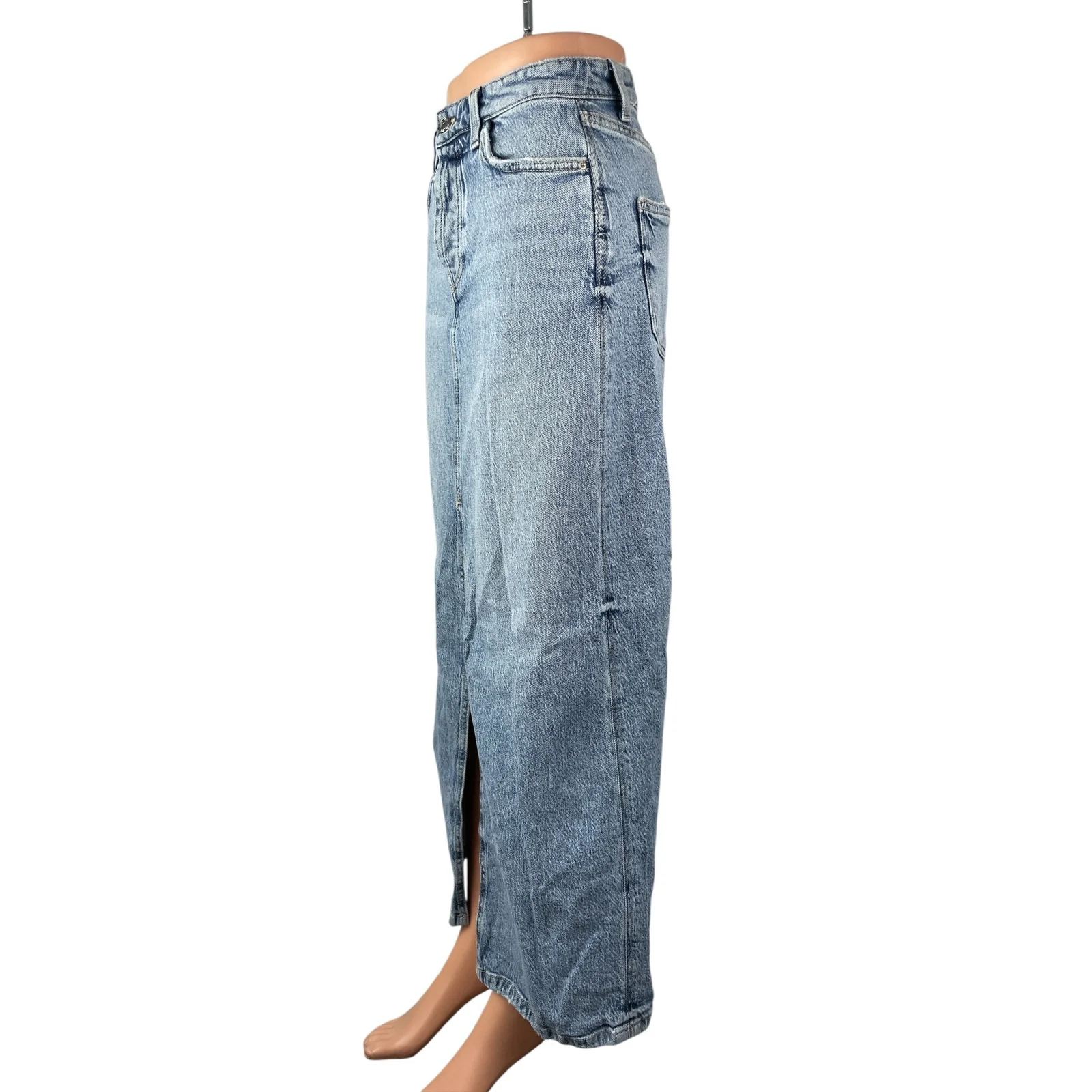 Zara Women's Light Blue High Rise Front Slit Midi Maxi Straight Denim Skirt XS - Image 3