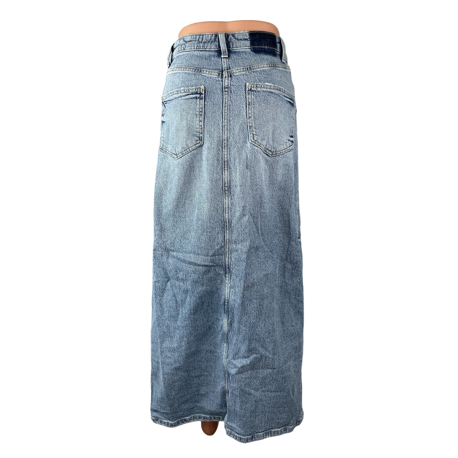 Zara Women's Light Blue High Rise Front Slit Midi Maxi Straight Denim Skirt XS - Image 4