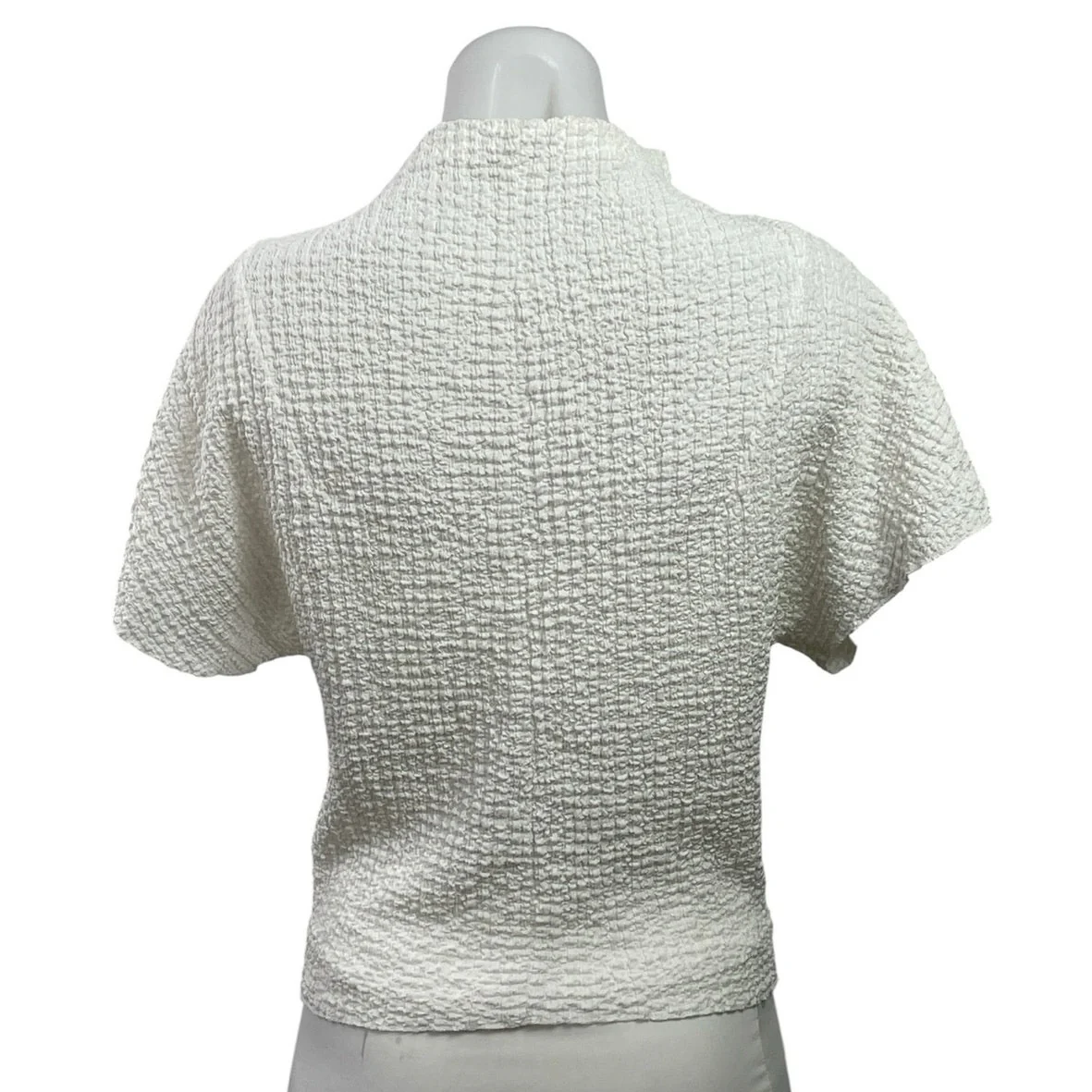 Zara Women's Light Gray Short Sleeve Gauze Cotton Mock Neck Blouse Top Size S - Image 3