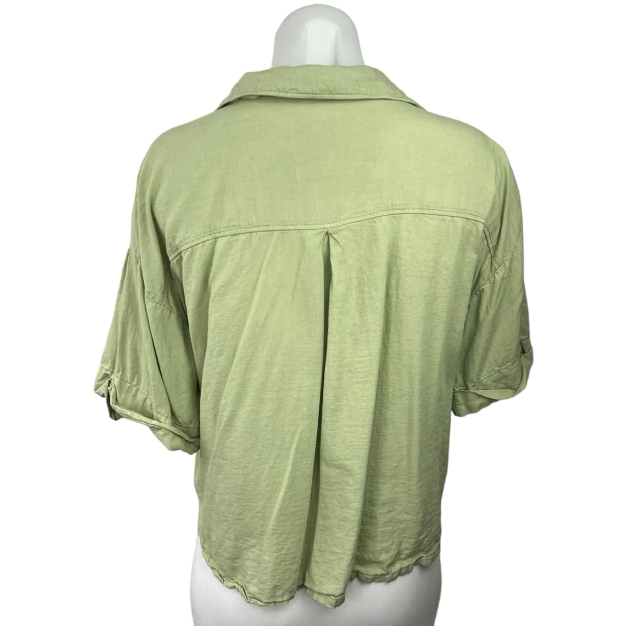 Zara Women's Linen Green Short Sleeve Collared Pocket Button Up Shirt Top Sz XS - Image 2