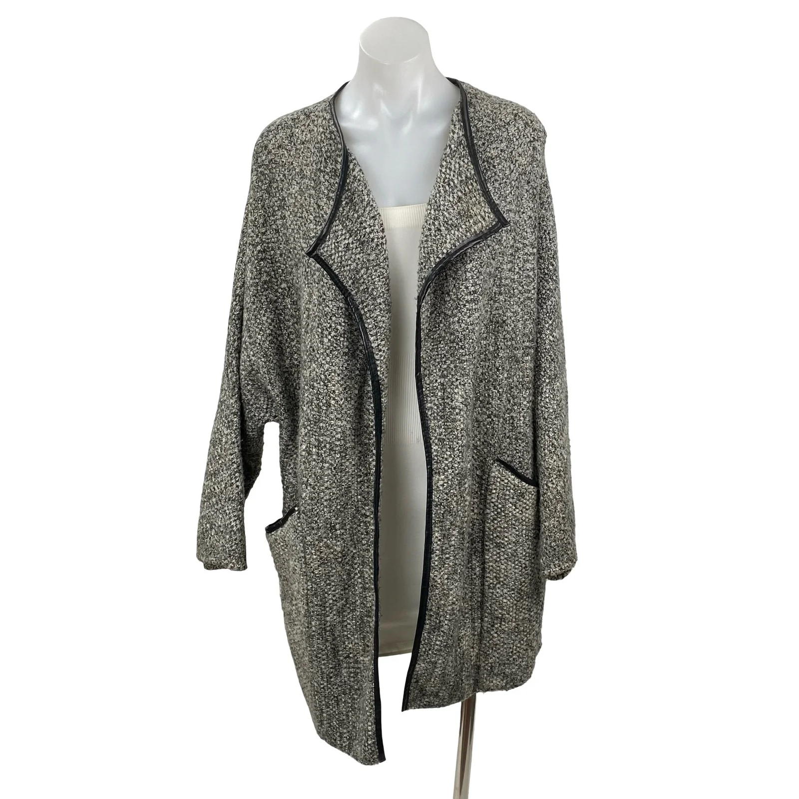 Zara Women's Marled Gray Wool Knit Long Sleeve Cardigan Sweater Coat Jacket Sz M
