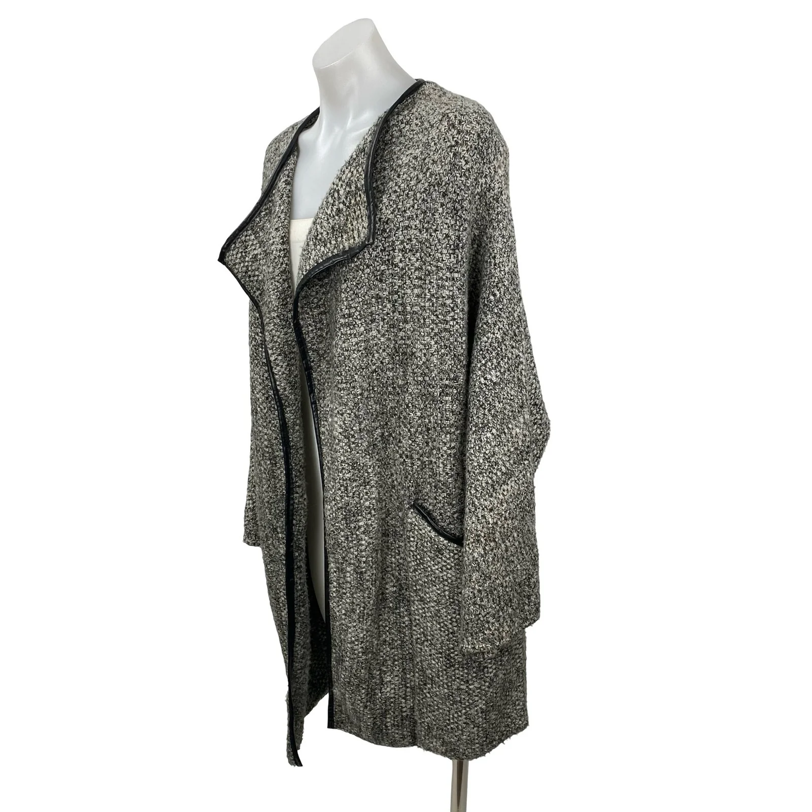 Zara Women's Marled Gray Wool Knit Long Sleeve Cardigan Sweater Coat Jacket Sz M - Image 2