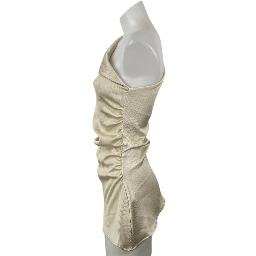 Zara Womens Metallic Satin Draped One Shoulder Sleeveless Asymmetric Tank Top S - Image 3