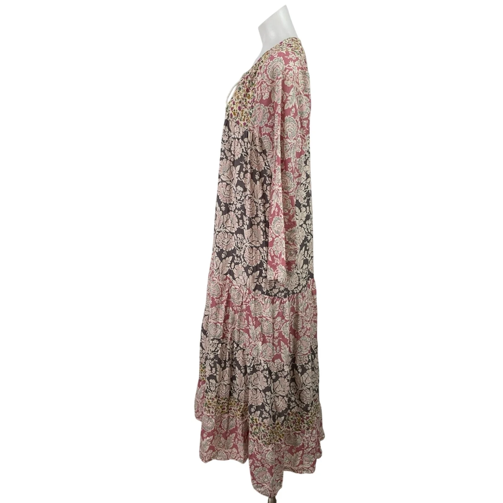 Zara Women's Multicolor Floral Keyhole Long Sleeve Maxi Flared A-Line Dress Sz S - Image 2
