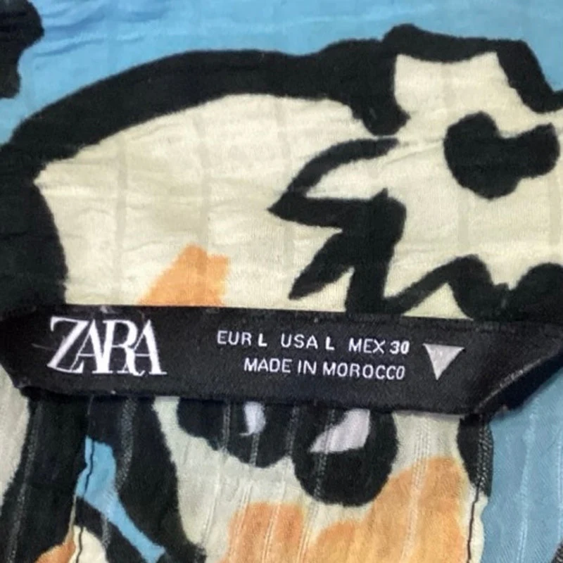 Zara Women's Multicolor Fruit Print Oversized Short Sleeve Button Up Shirt Top L - Image 4