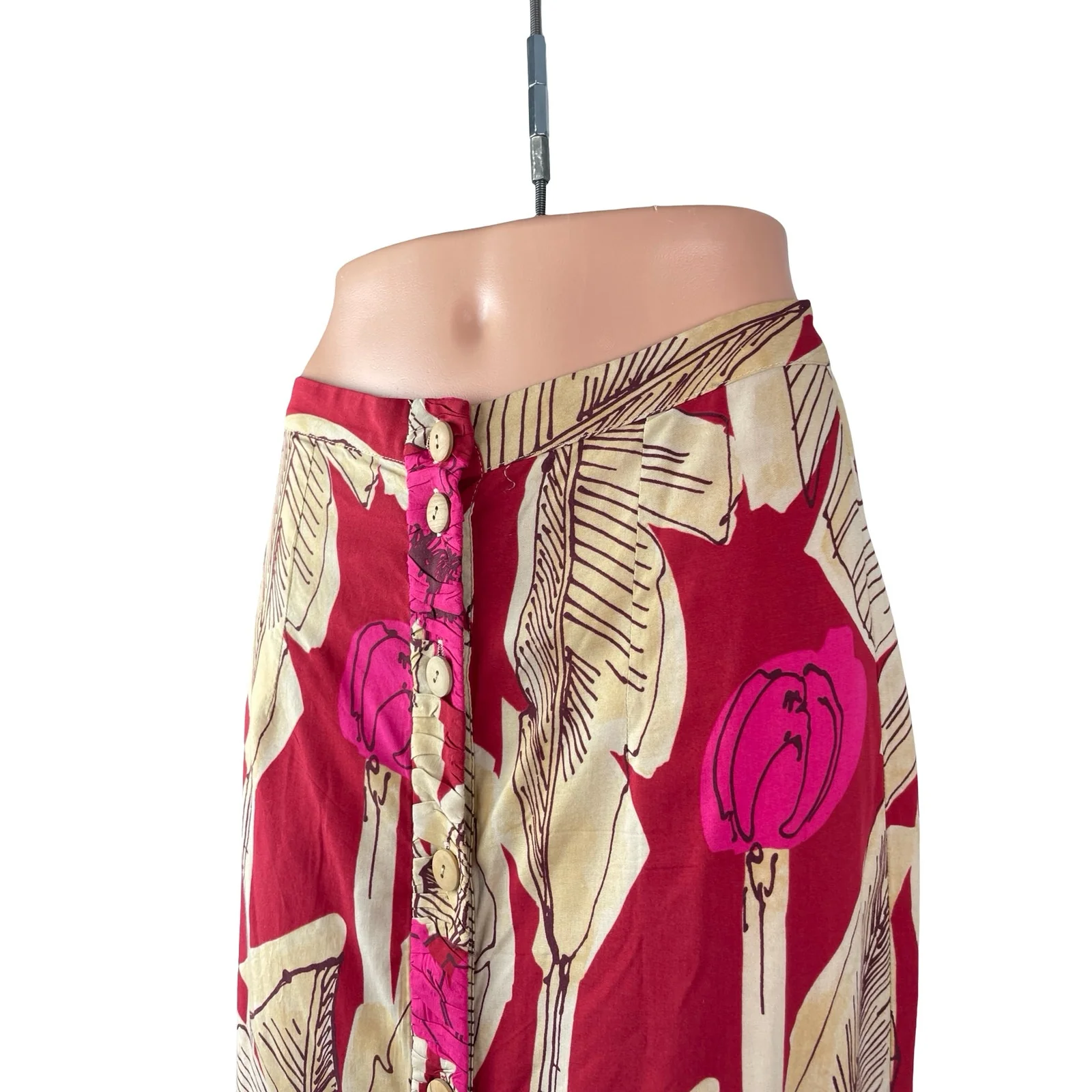 Zara Women's Multicolor Tropical High Rise Button Midi Pencil Straight Skirt S - Image 3