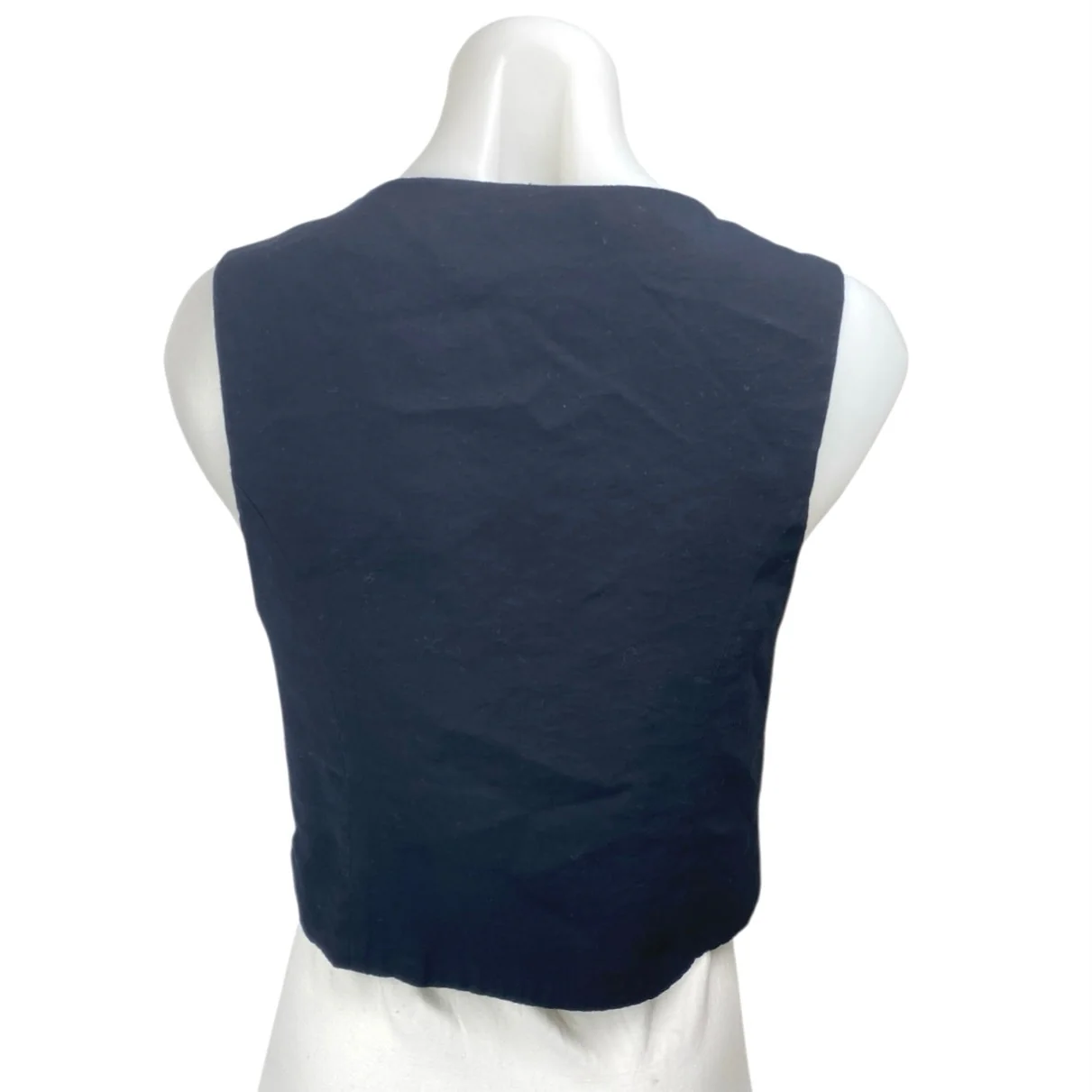 Zara Women's Navy Blue Tie Knit Sleeveless Cropped Cardigan Vest Top Size M - Image 2