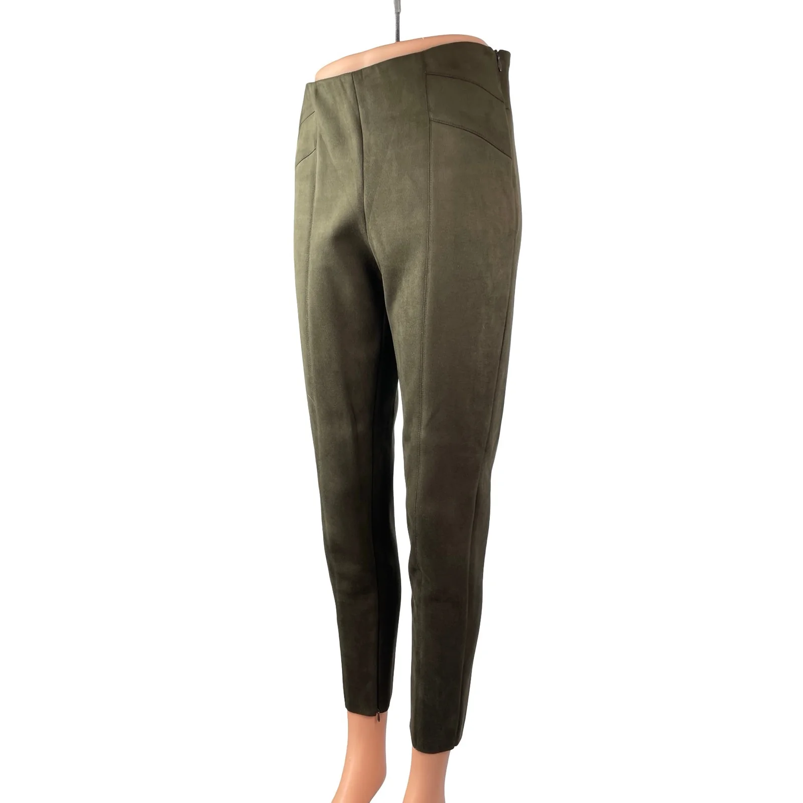 Zara Women's Olive Green Faux Suede High Rise Tapered Trousers Pants Size M - Image 2